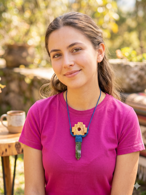 Chakana Inca Palo Santo Serpentine Natural Stone Macramé Necklace