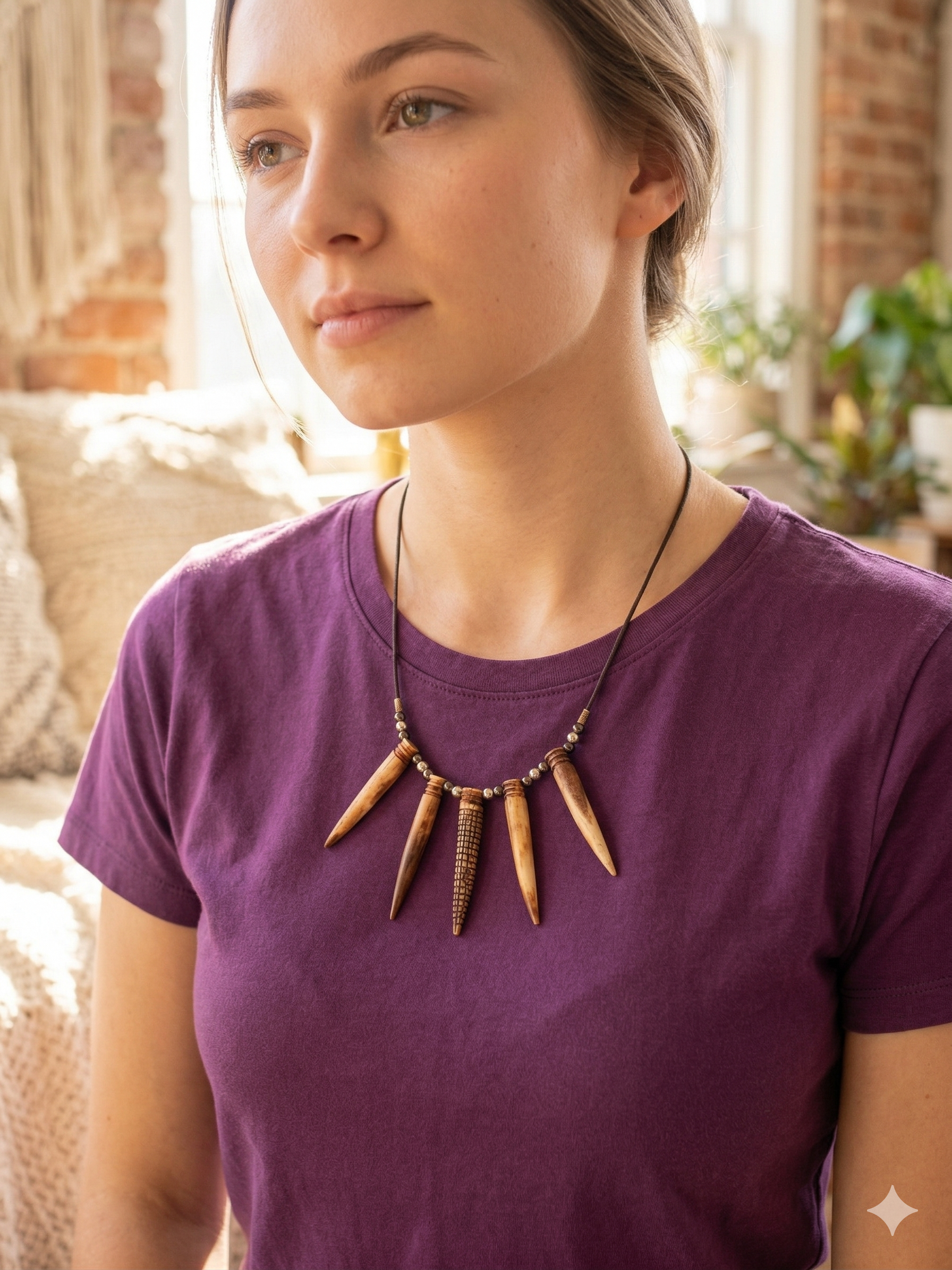 Handmade Necklace with Sea Lion Bones, Woven Macrame