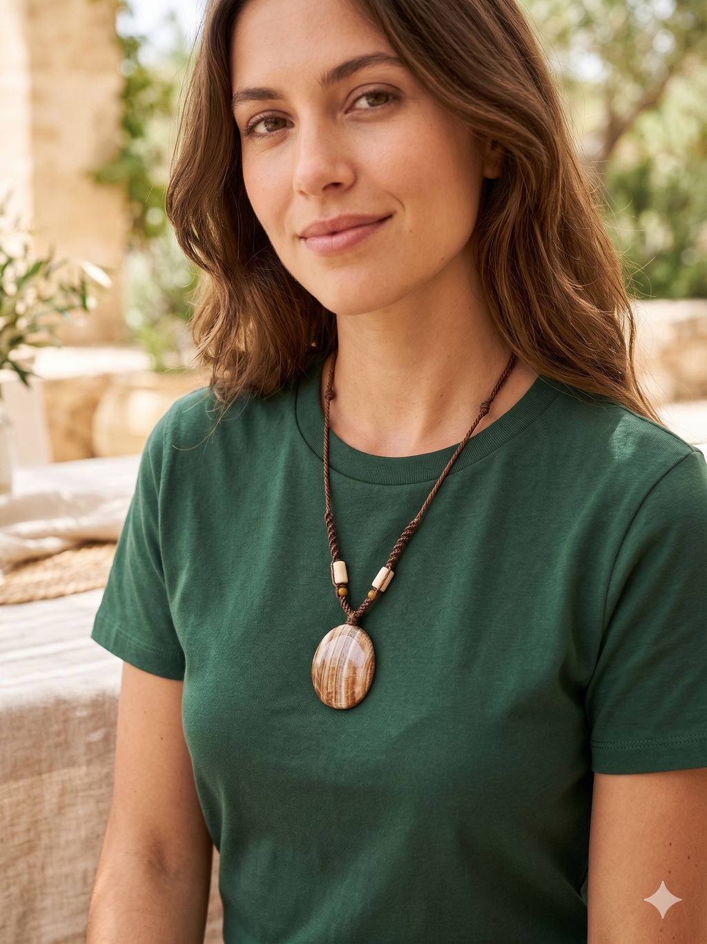 Handmade Macrame Necklace with Natural Stone, Adjustable