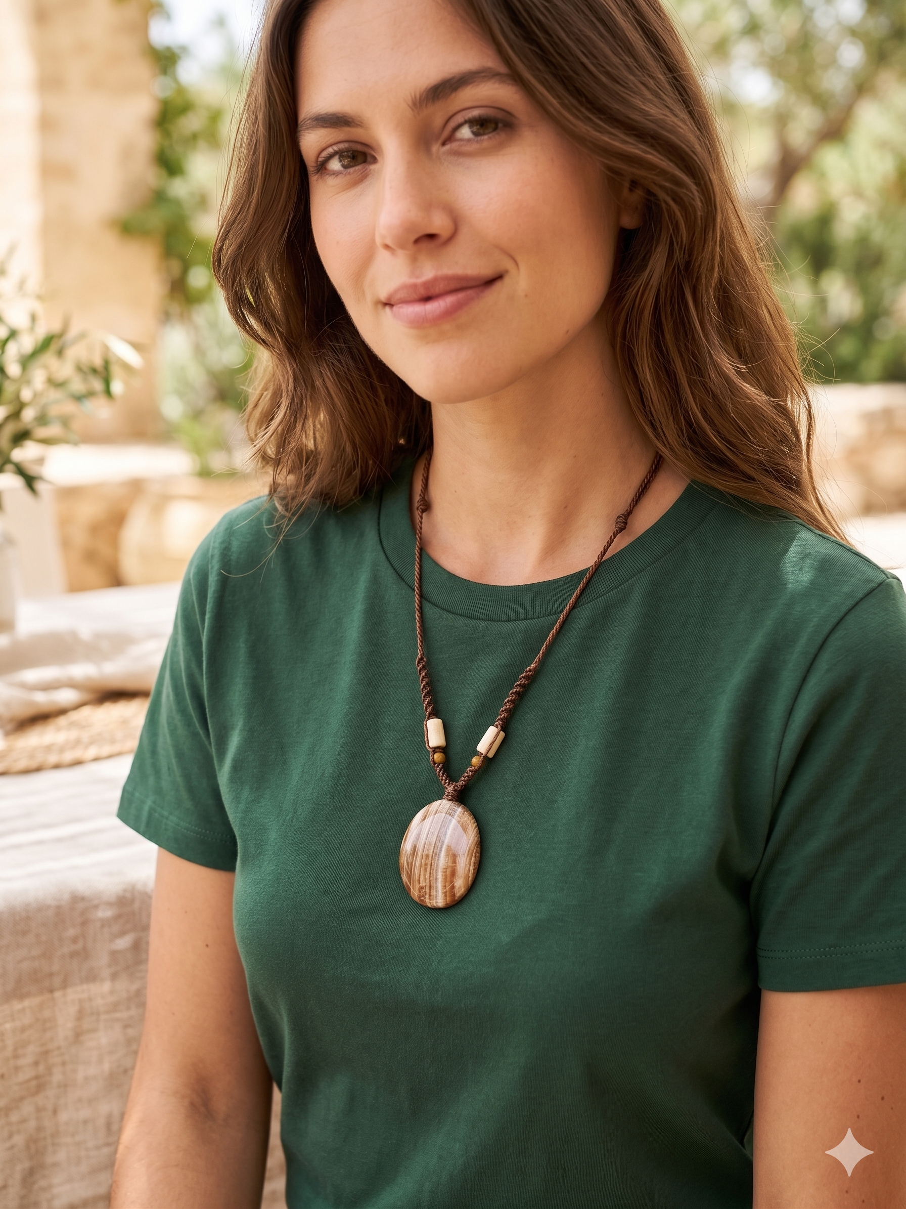 Handmade Macrame Necklace with Natural Stone, Adjustable
