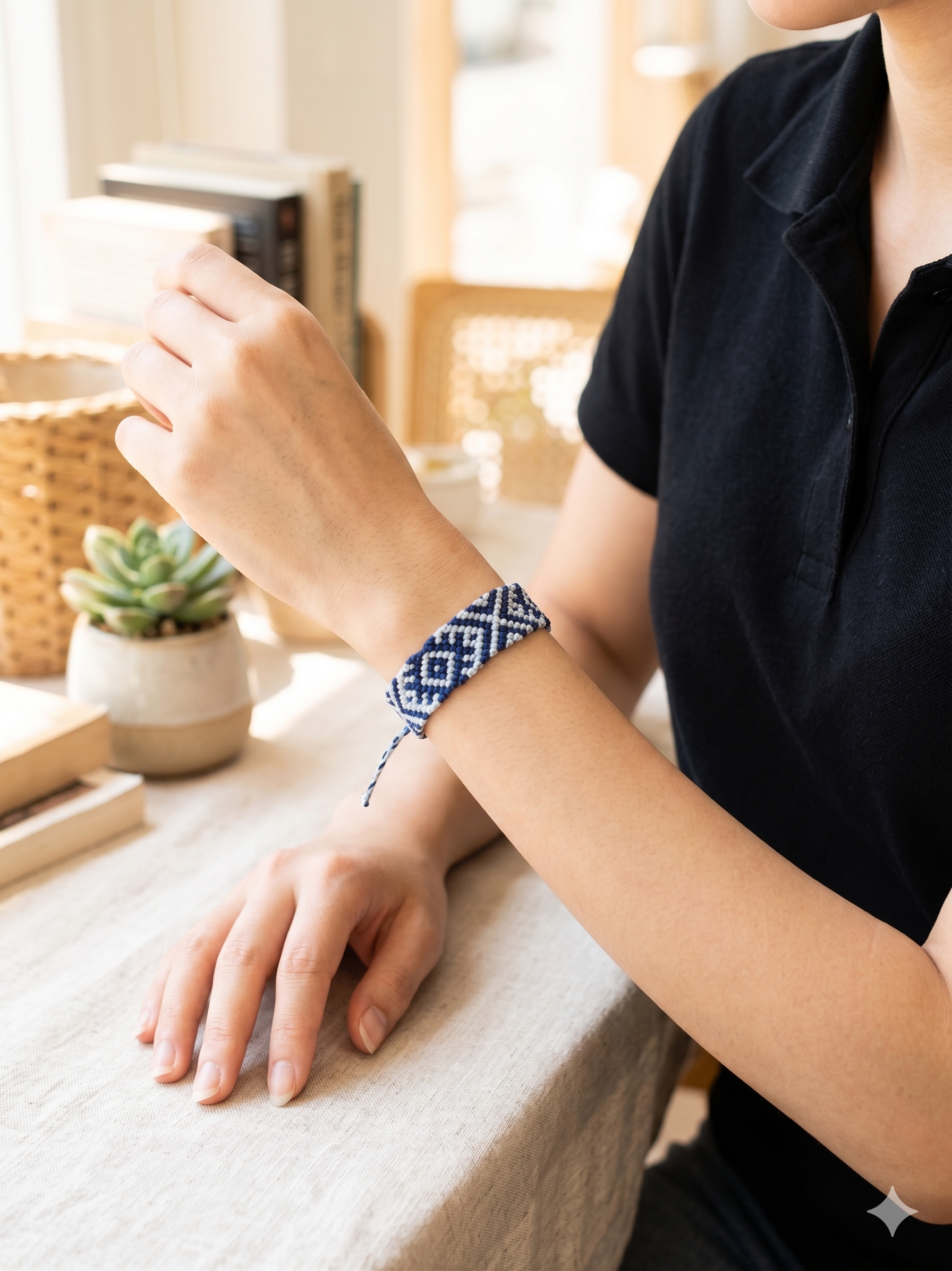 Geometric Macrame Bracelet Handmade Dark Blue