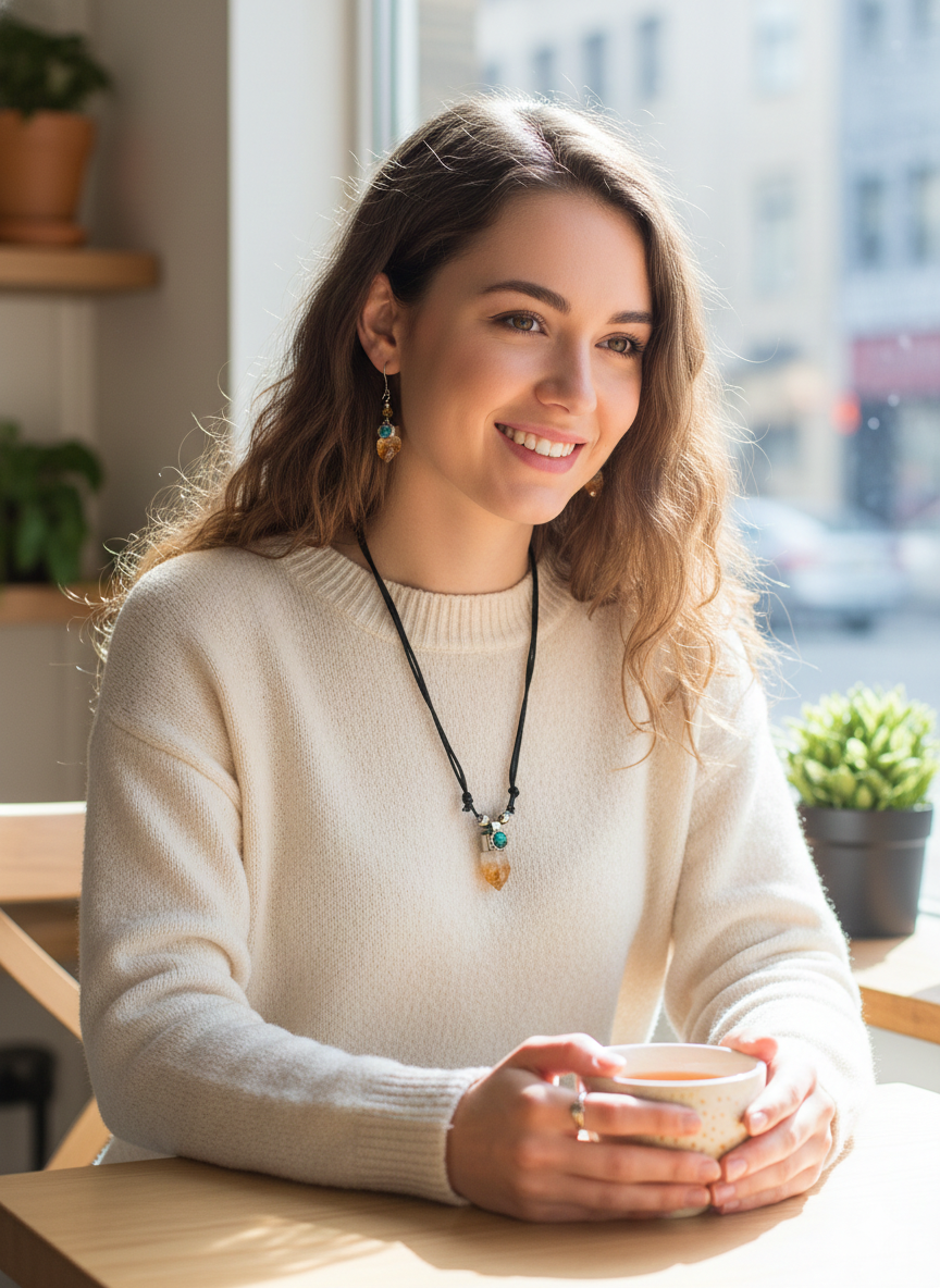 Handmade Necklace and Earrings Set with Natural Citrine Stone