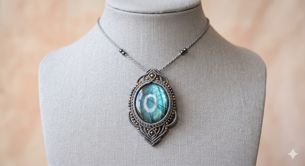 Handmade Natural Labradorite Macrame Necklace