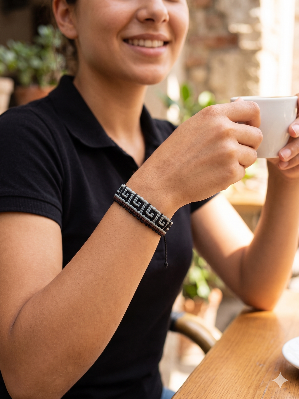 Hand-woven macrame cord bracelet inspired by Peruvian culture