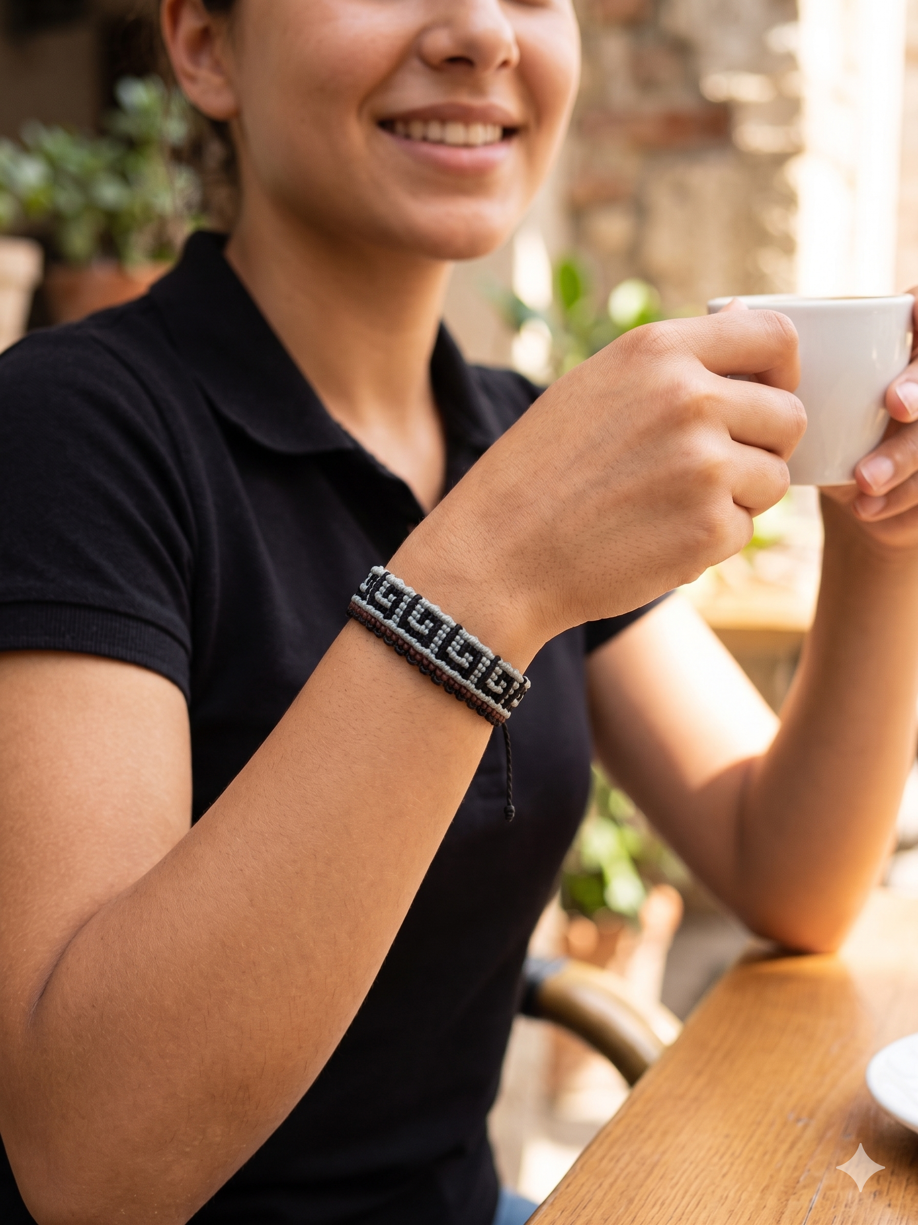 Hand-woven macrame cord bracelet inspired by Peruvian culture