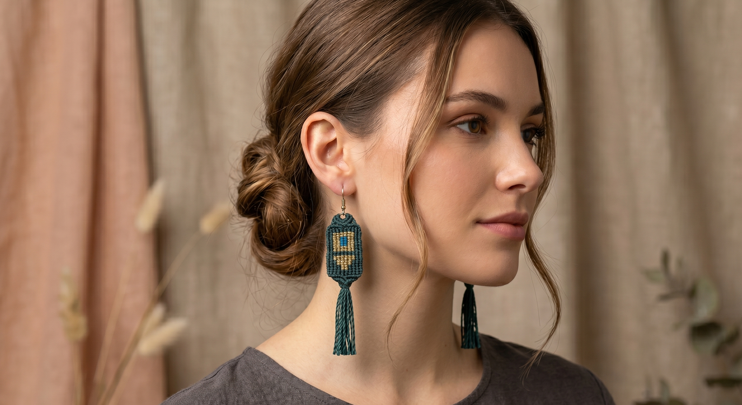 Handmade Macrame Earrings with Inca Geometric Design