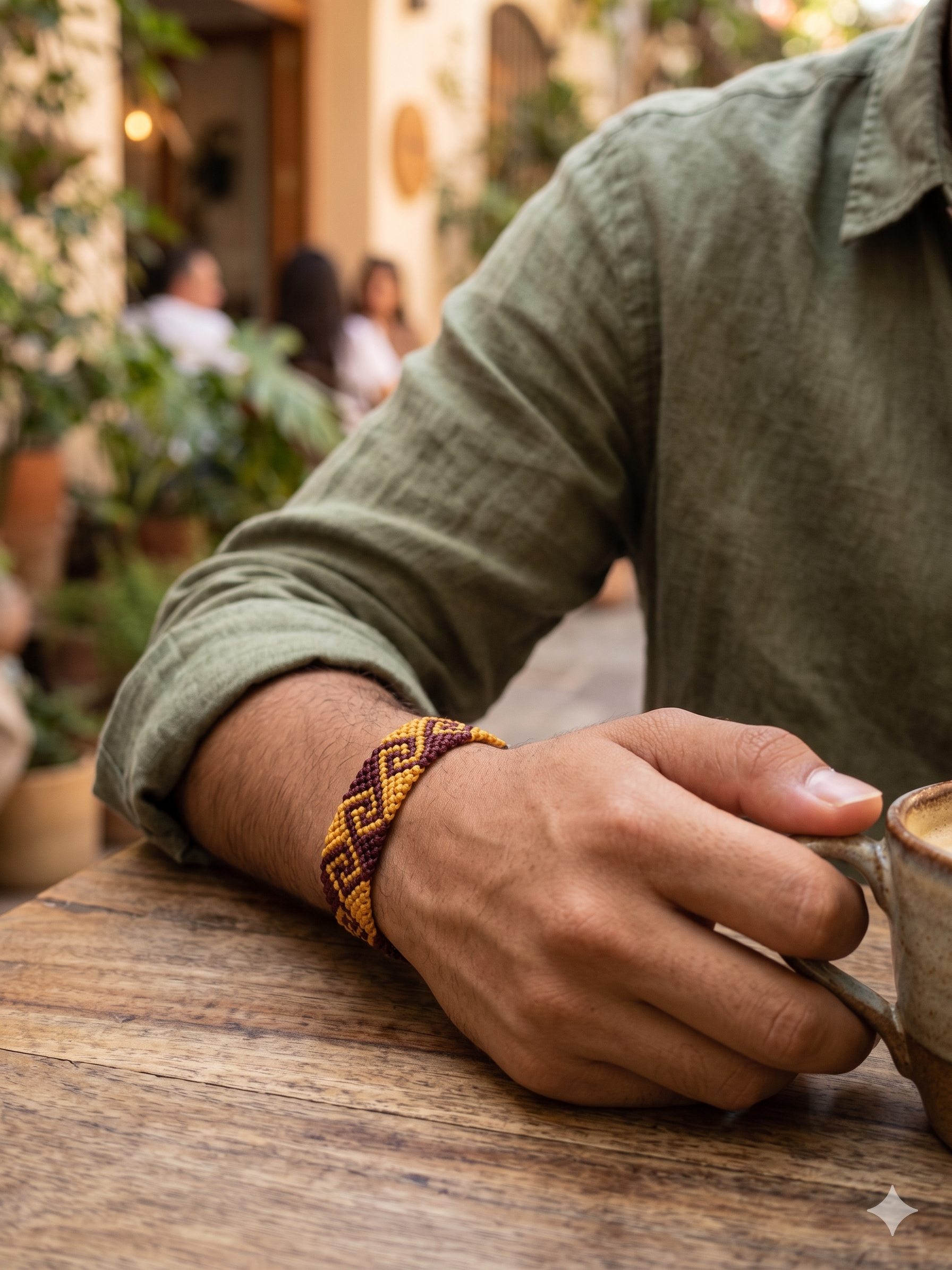Hand-woven Macrame Bracelet with Greek Labyrinth Design
