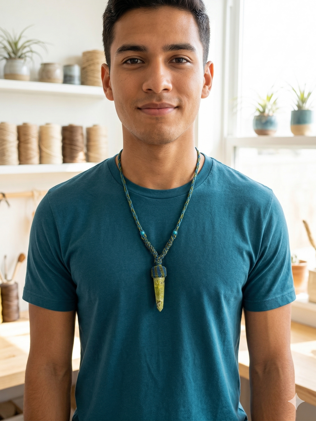 Handmade Macrame Necklace with Natural Serpent Stone, Spiritual Amulet