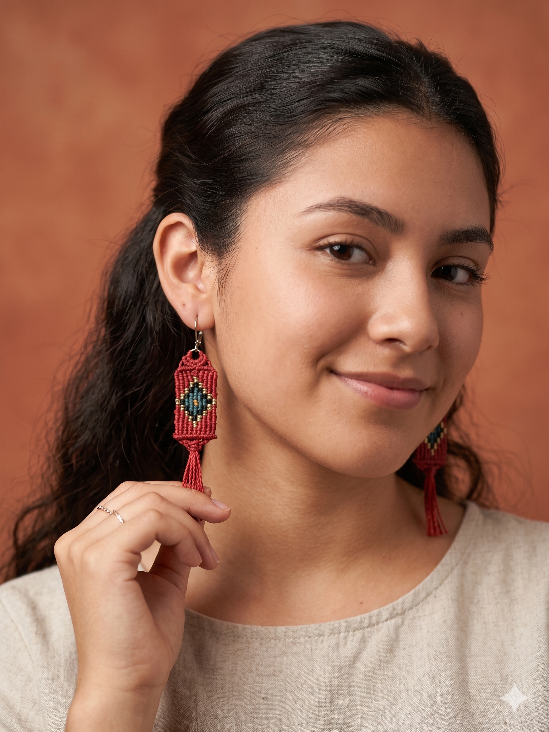 Chakana Macrame Earrings Handwoven Spiritual Cross