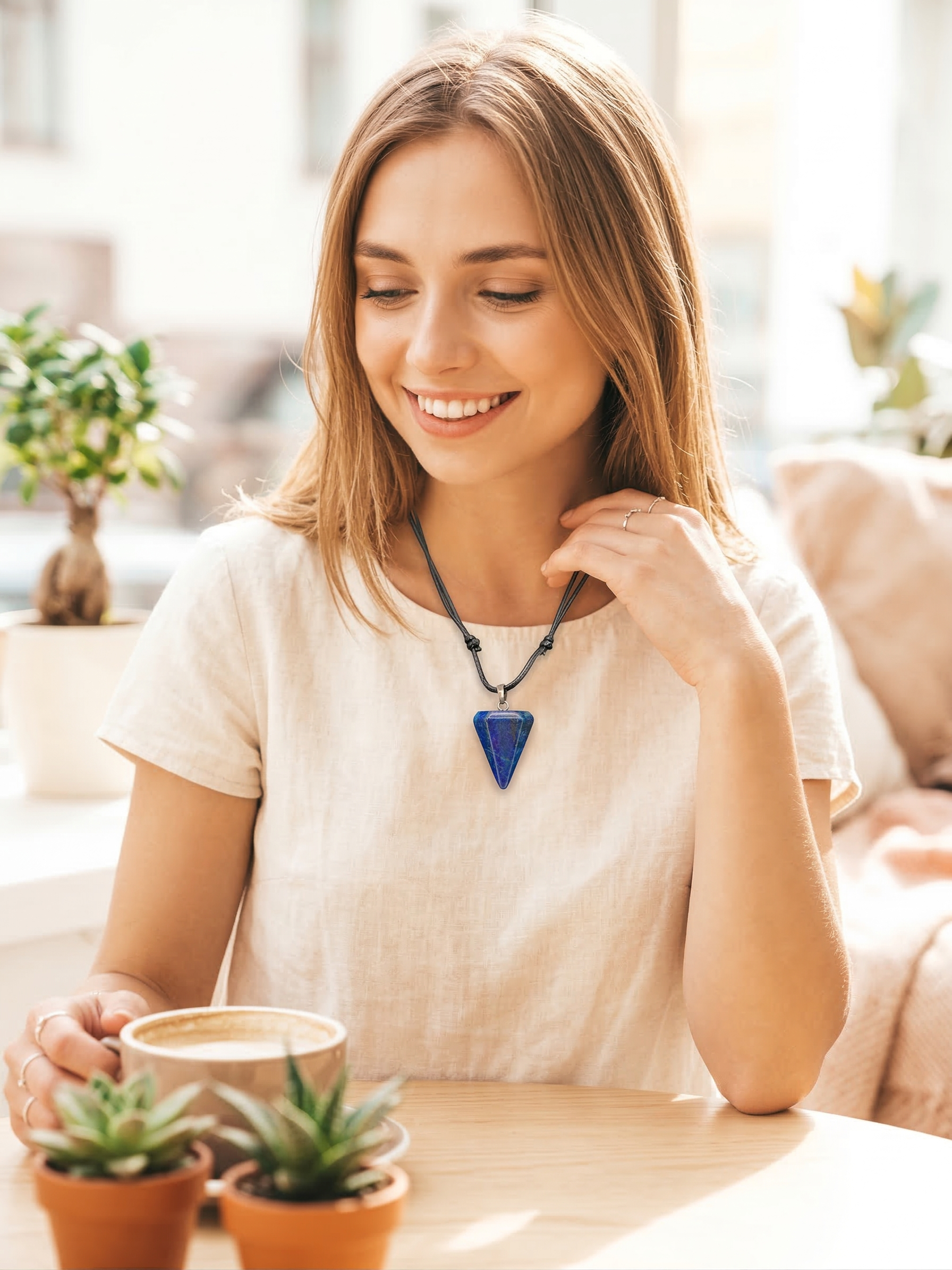Handmade Sodalite Necklace, Triangular Pendant, Natural Blue Stone