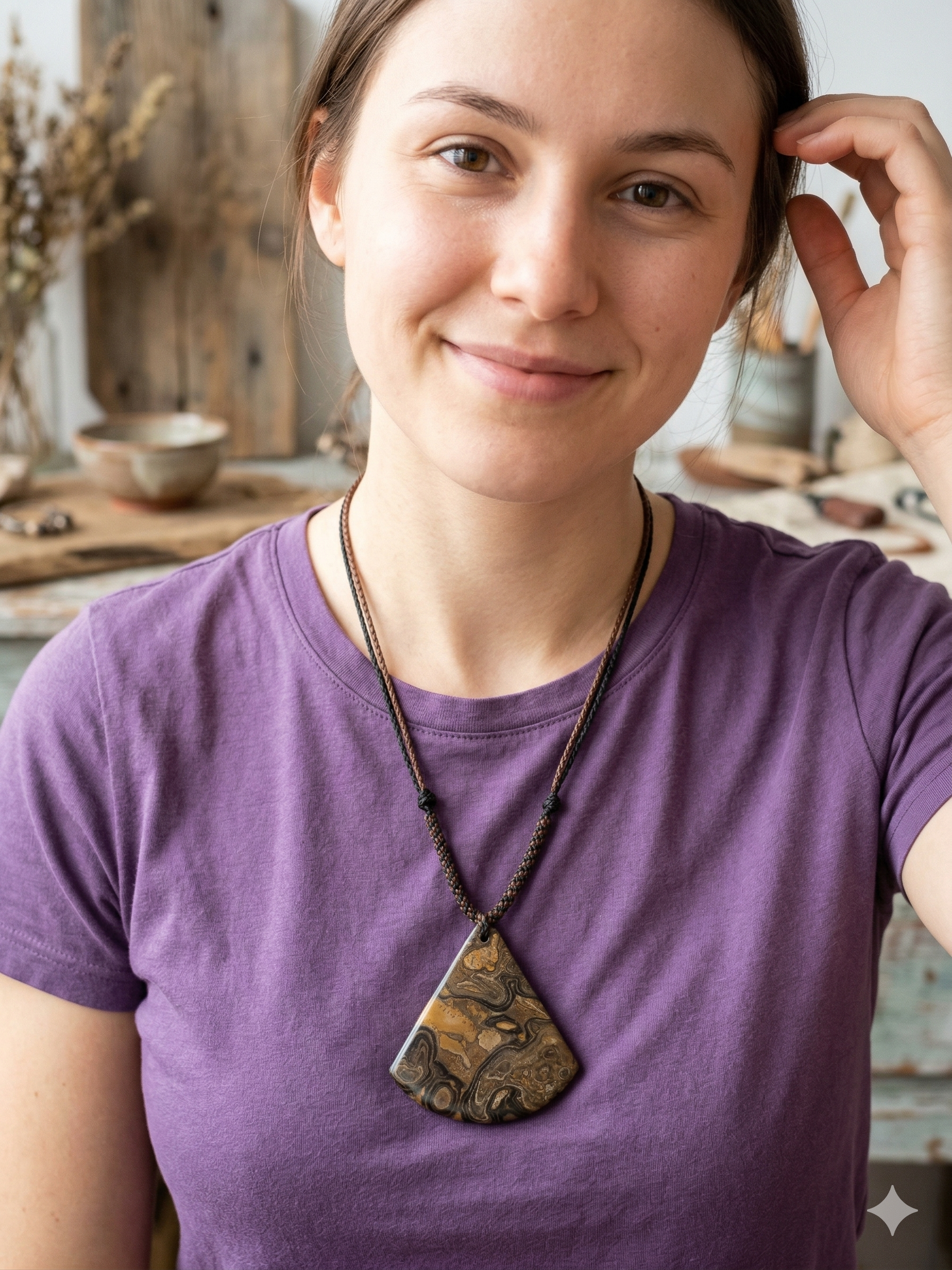 Hand-Carved Natural Stone Necklace, Spiritual Amulet
