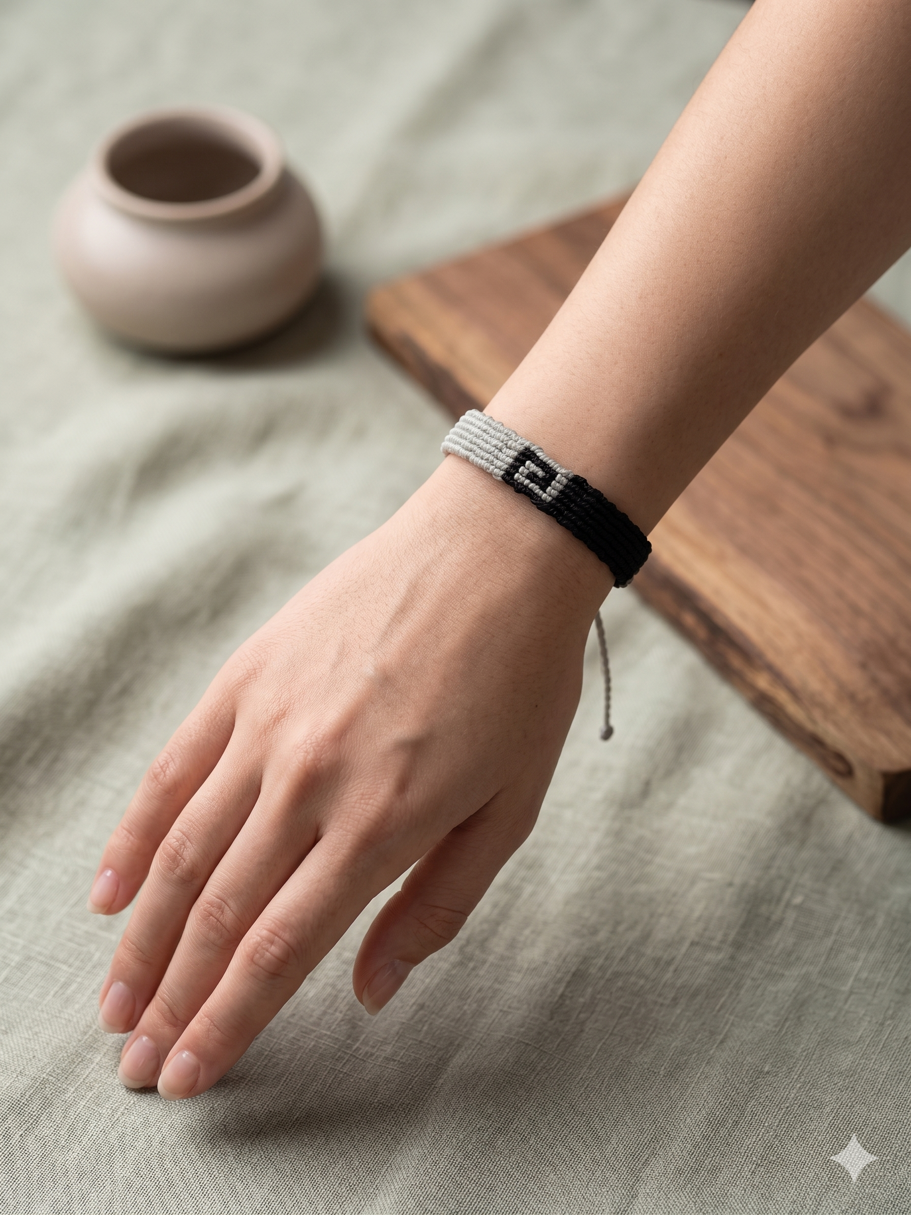 Unisex Two-Tone Macrame Bracelet with Geometric Maze Print