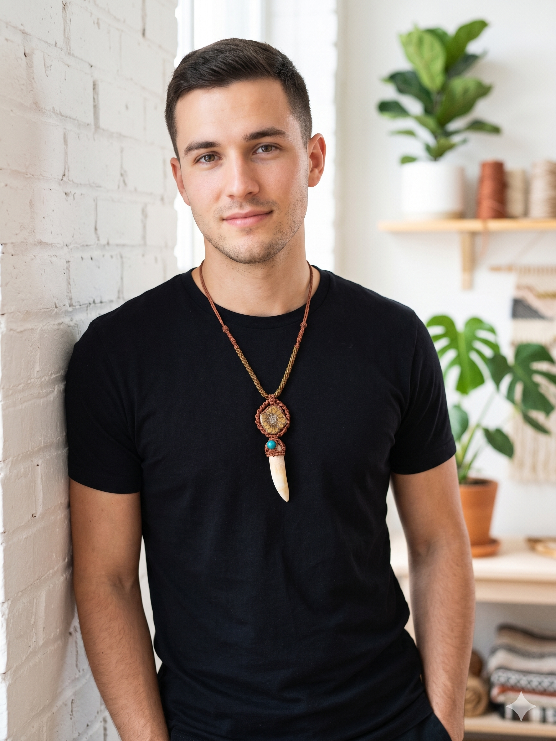 Handmade Macrame Necklace with Sea Lion Tooth - Shaman