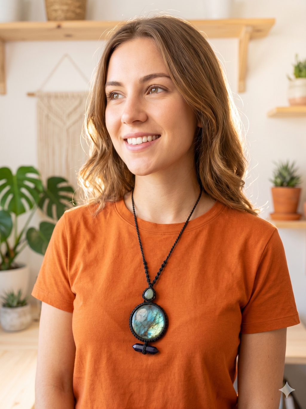 Macrame Necklace Labradorite Night Drops Spiritual Amulet
