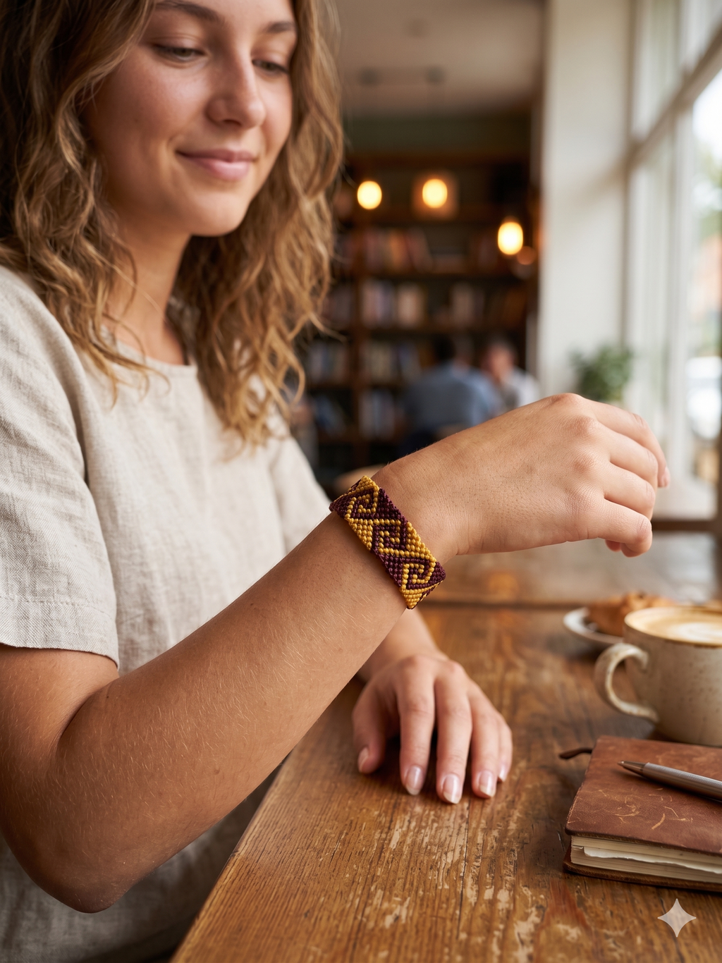 Hand-woven Macrame Bracelet with Greek Labyrinth Design