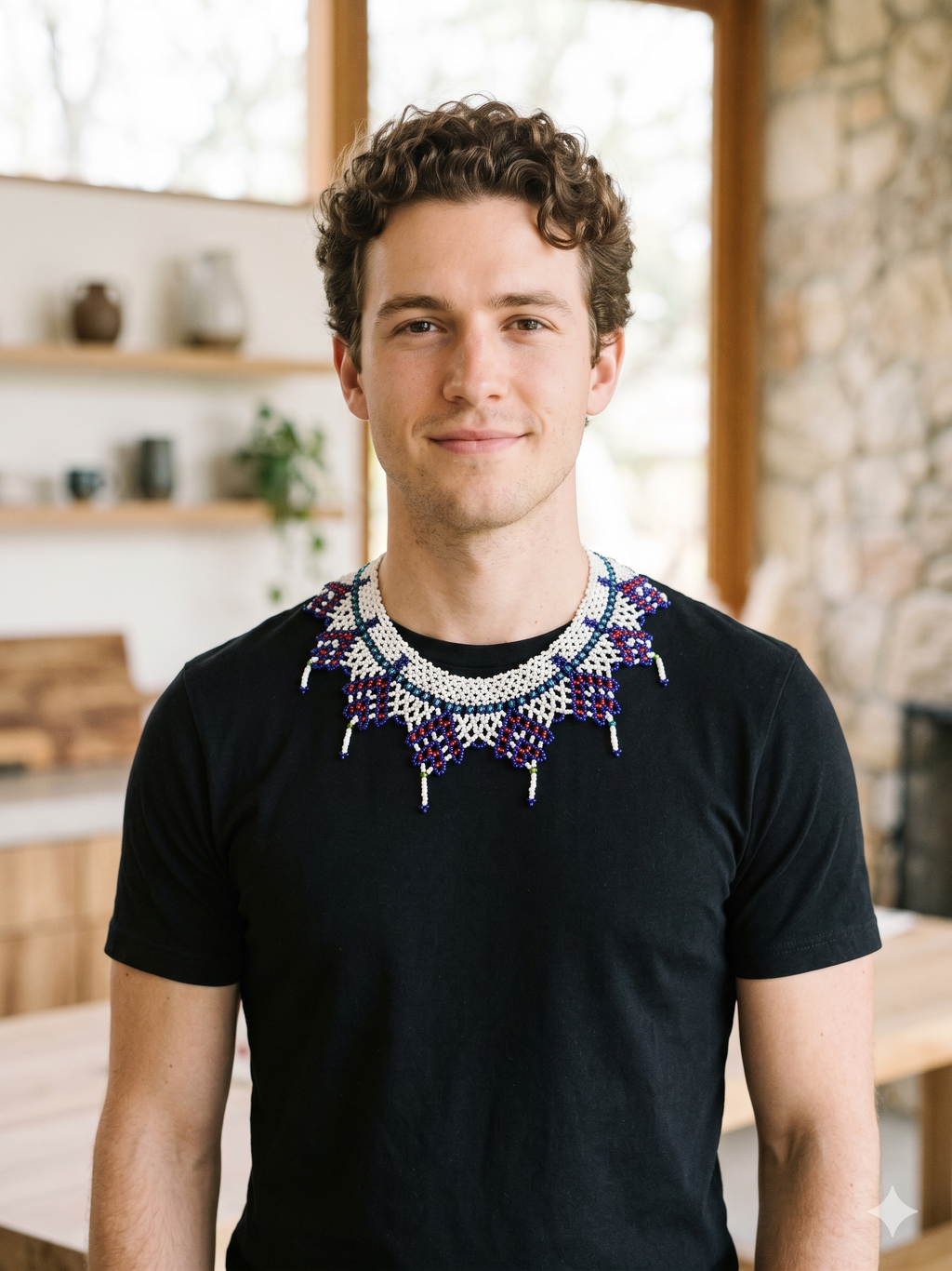 Handmade Beaded Choker Necklace with Multicolor Geometric Design
