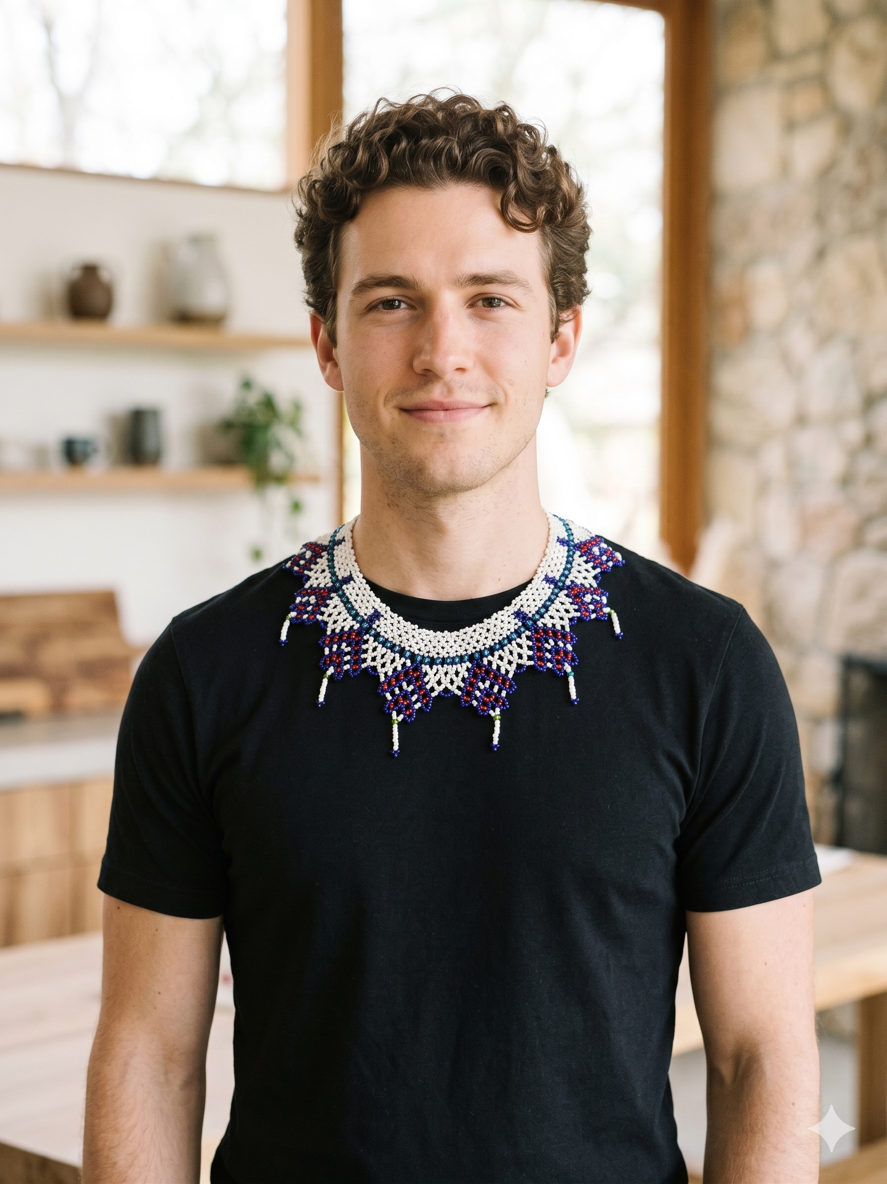Handmade Beaded Choker Necklace with Multicolor Geometric Design