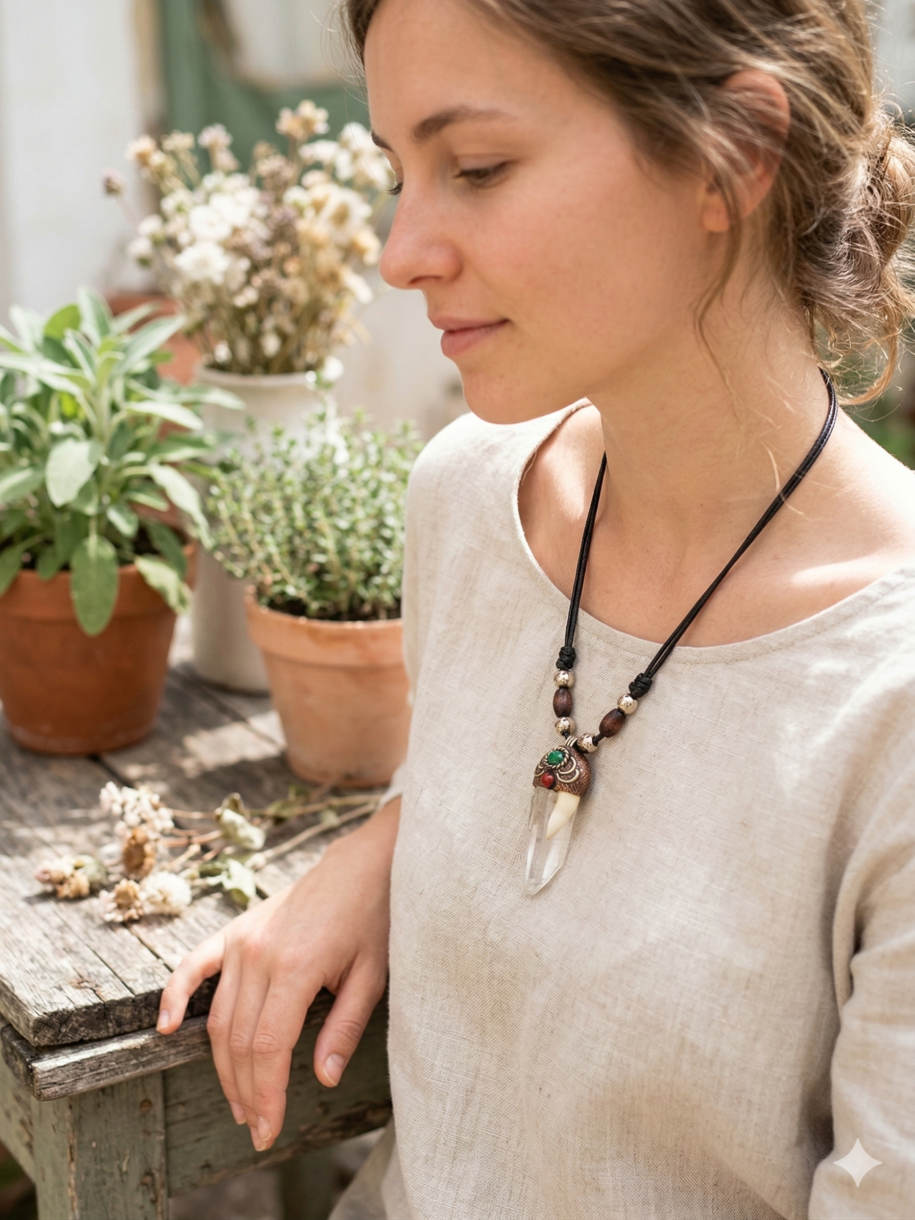 Natural Crystal Quartz Necklace, Shamanic Handmade Jewelry