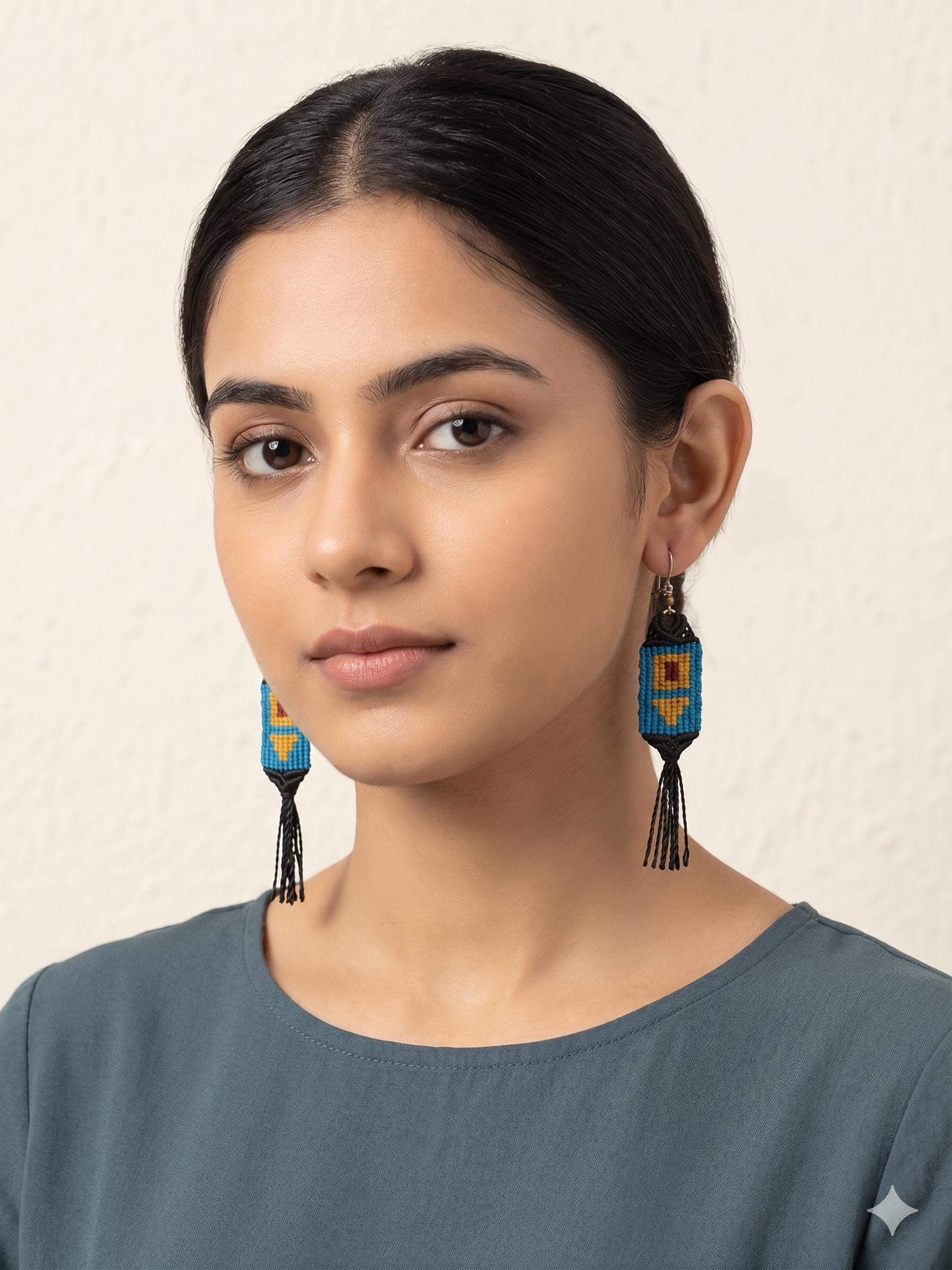 Handmade Macrame Earrings, Geometric Woven Earrings