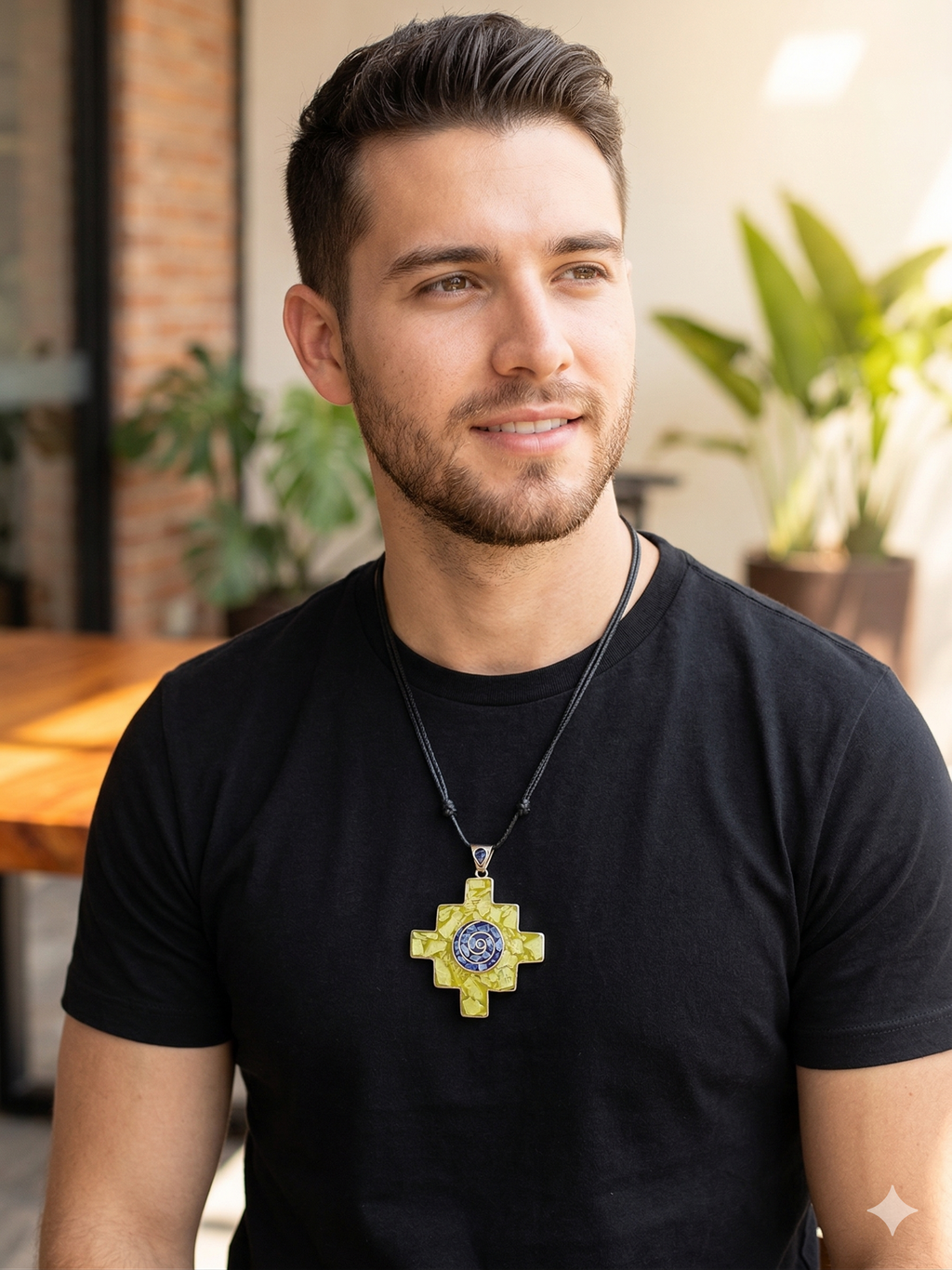 Chakana Andean Cross Serpentine Sodalite Alpaca Necklace
