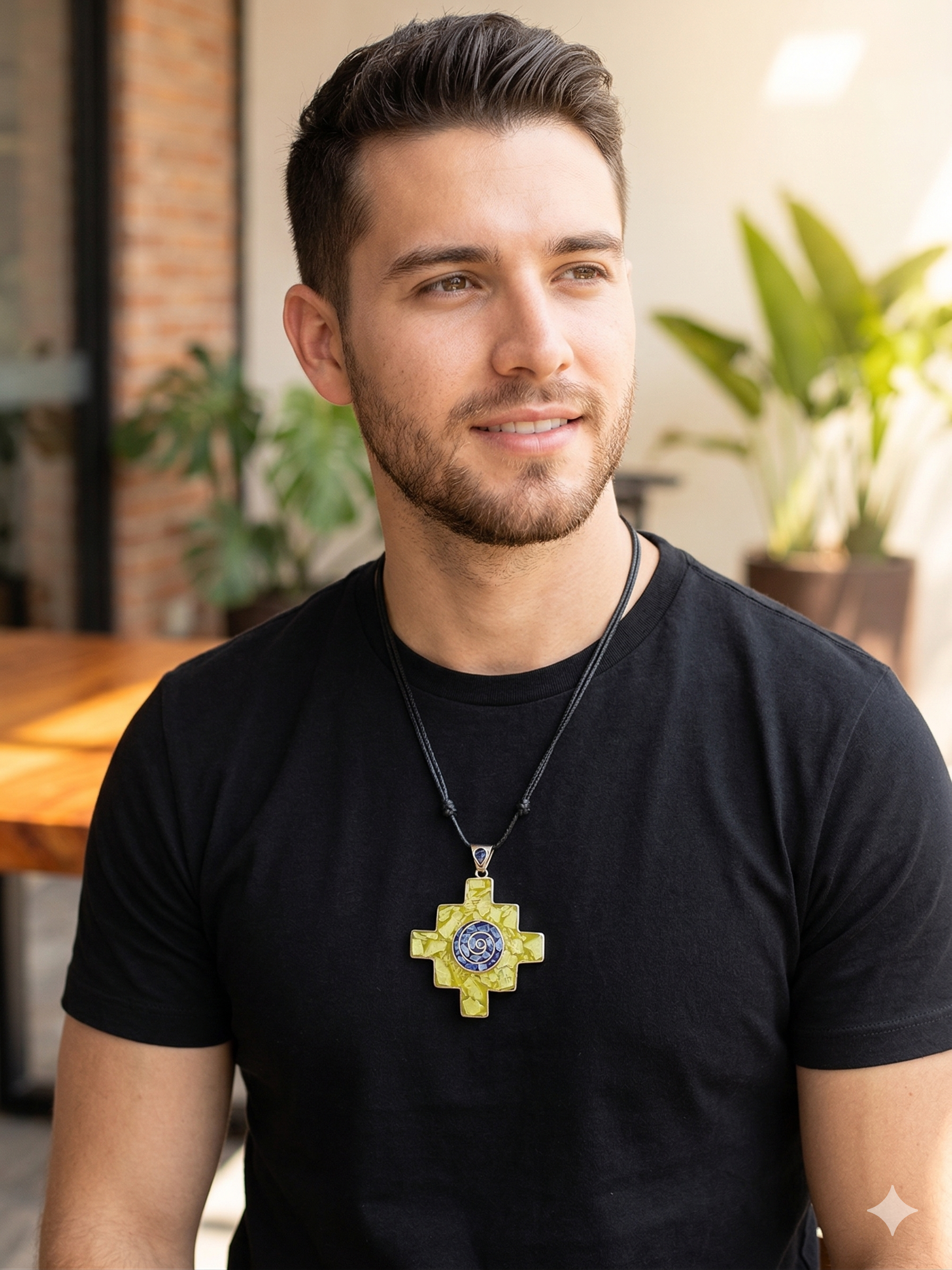 Chakana Andean Cross Serpentine Sodalite Alpaca Necklace