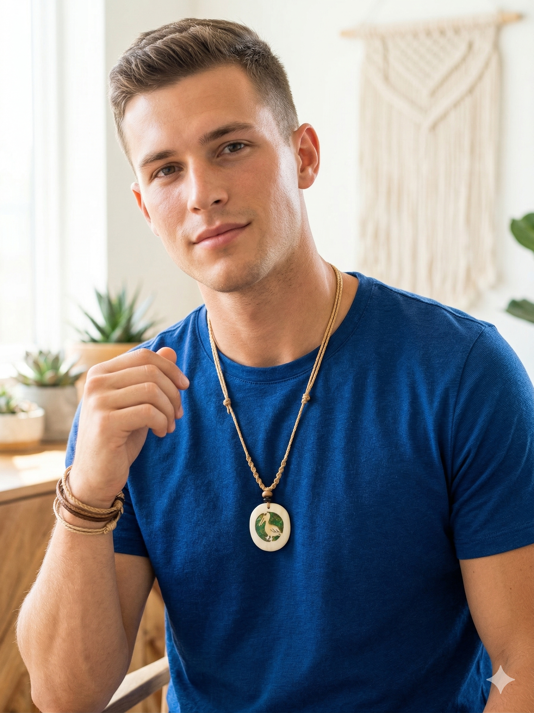 Hand-woven Macrame Necklace with Duck Pendant - Waterfowl