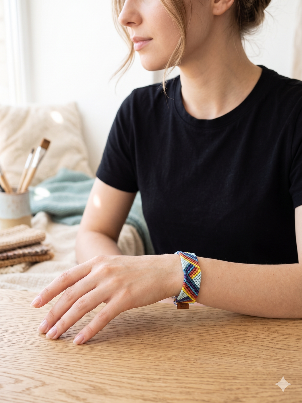 Handwoven Geometric Natural Macrame Cuff