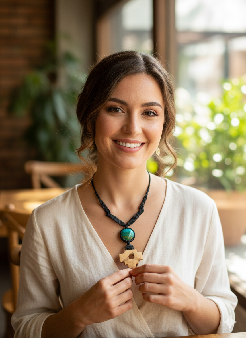 Chakana Macrame Necklace Handmade Natural Stone Chaana Inca
