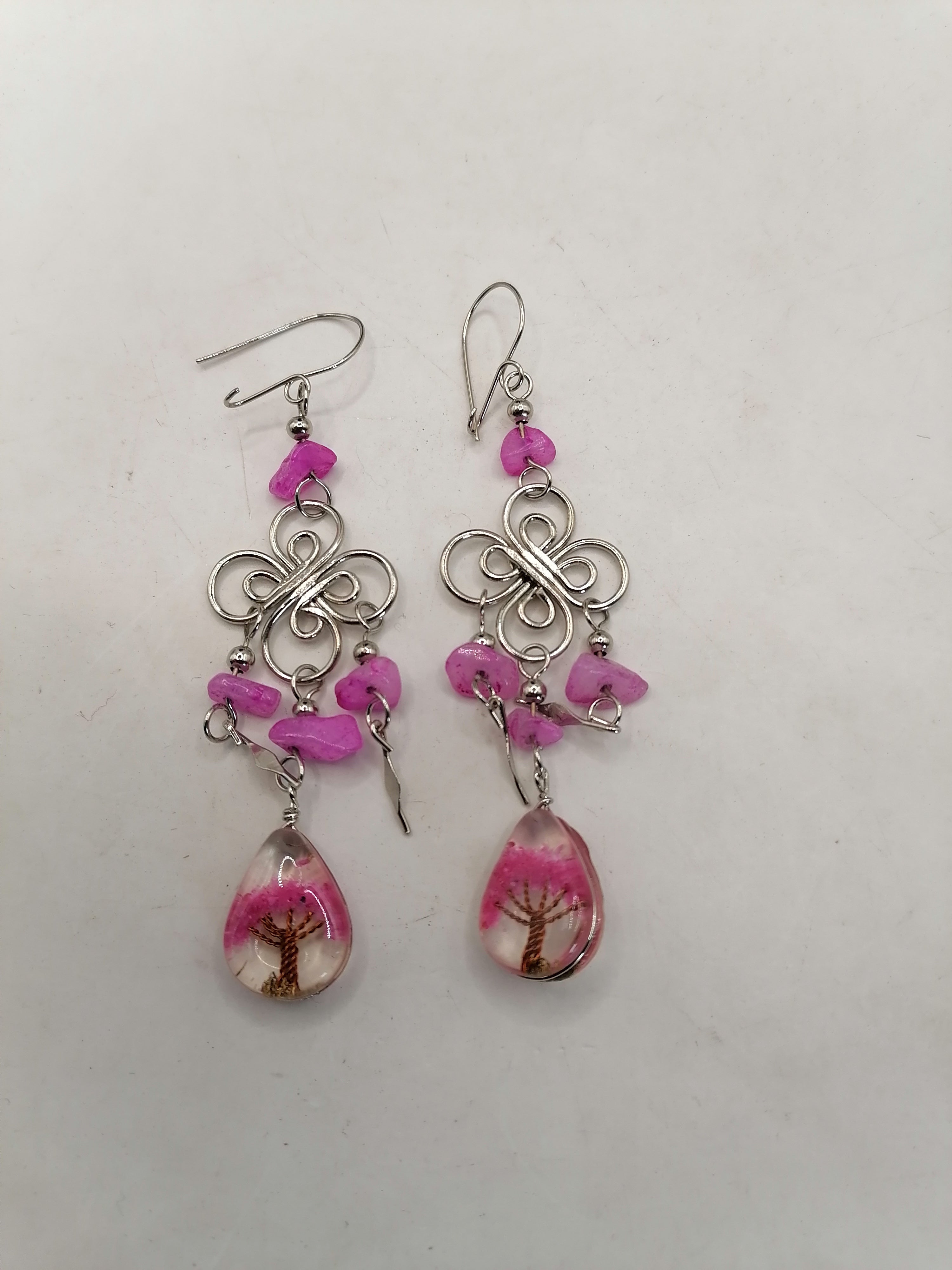 Women's Earrings Alpaca Painted Stone Tree of Life