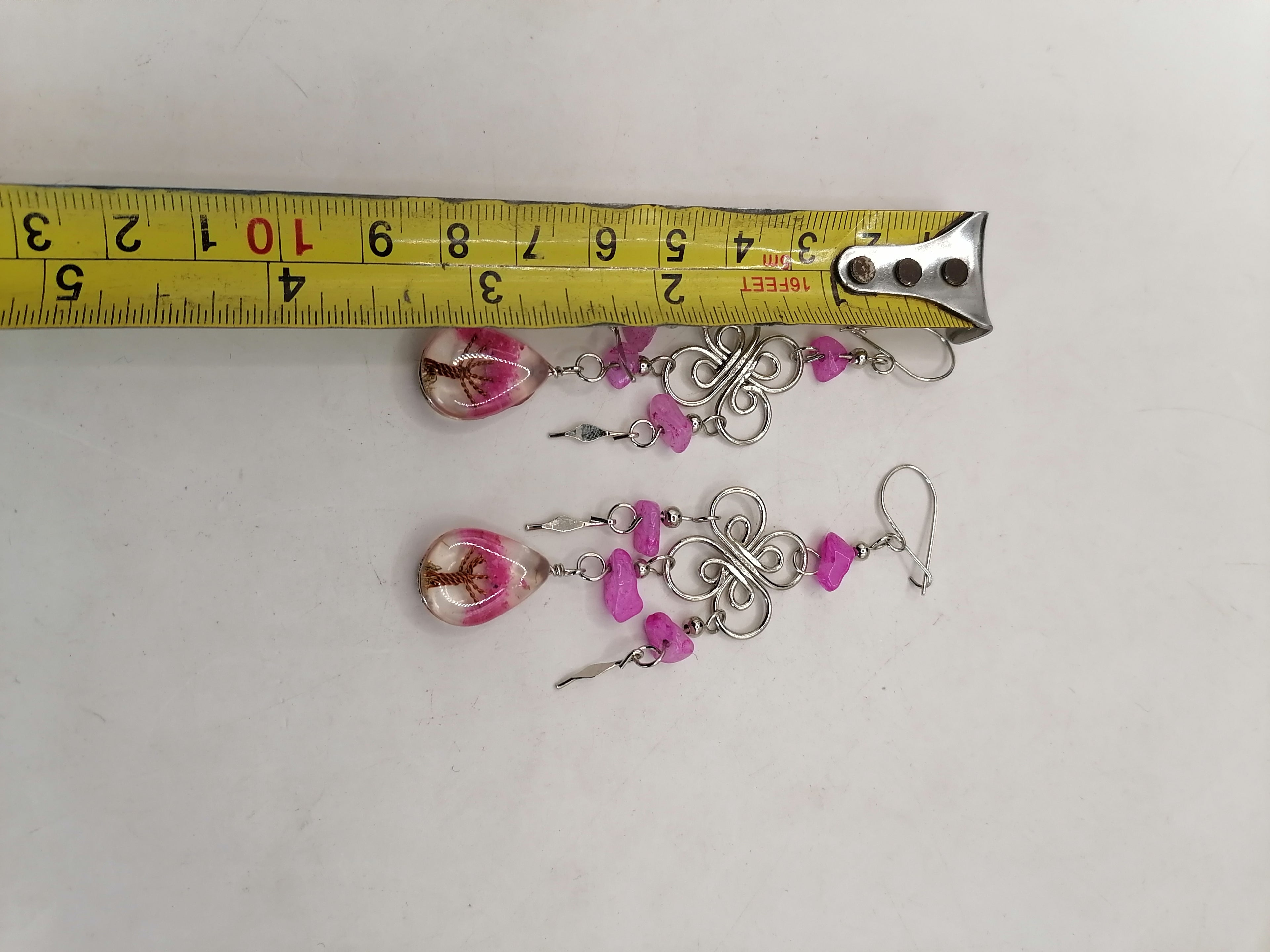 Women's Earrings Alpaca Painted Stone Tree of Life