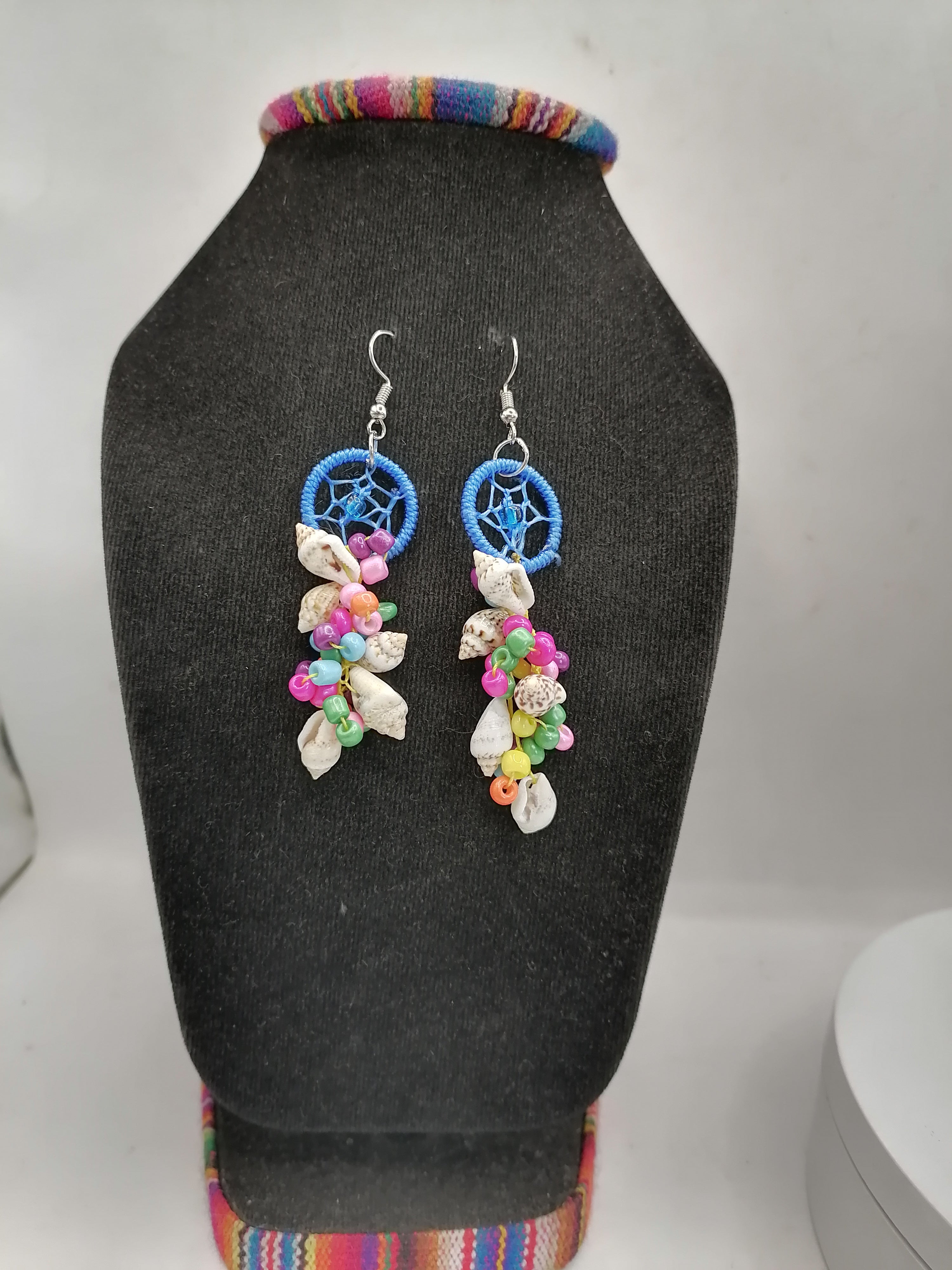 Alpaca Mother-of-Pearl Earrings, Dreamcatcher Design, Peruvian Handicrafts, Cusco