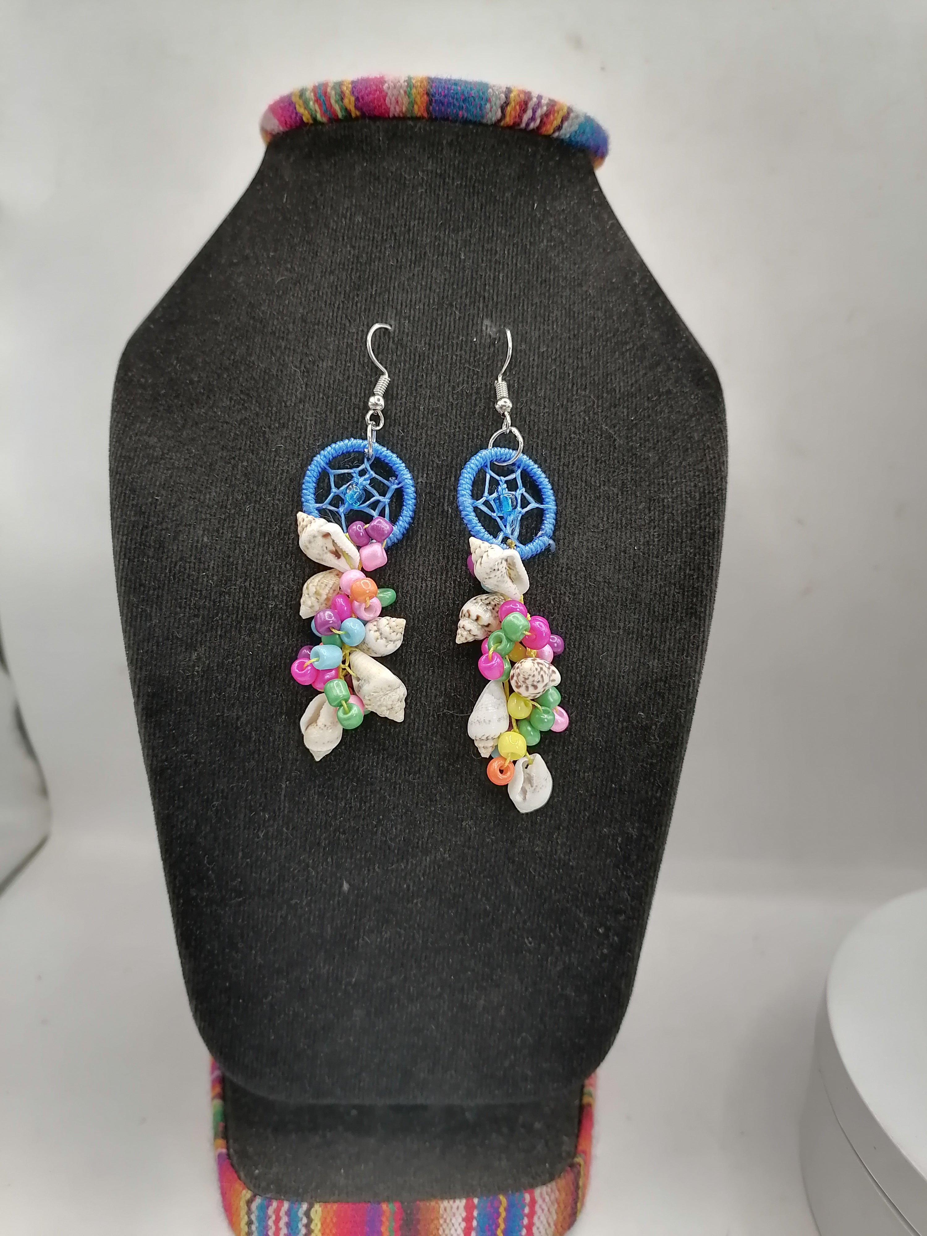 Alpaca Mother-of-Pearl Earrings, Dreamcatcher Design, Peruvian Handicrafts, Cusco