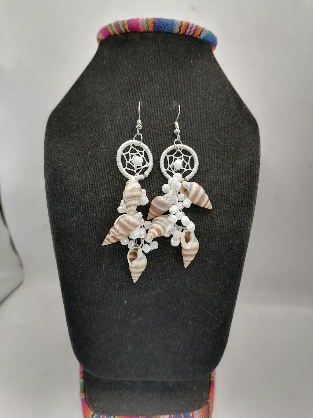Handmade Alpaca Earrings with Mother-of-Pearl and Multicolor Dreamcatcher