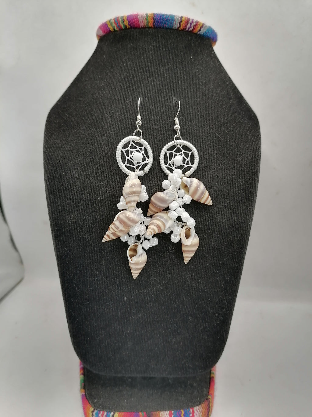 Handmade Alpaca Earrings with Mother-of-Pearl and Multicolor Dreamcatcher