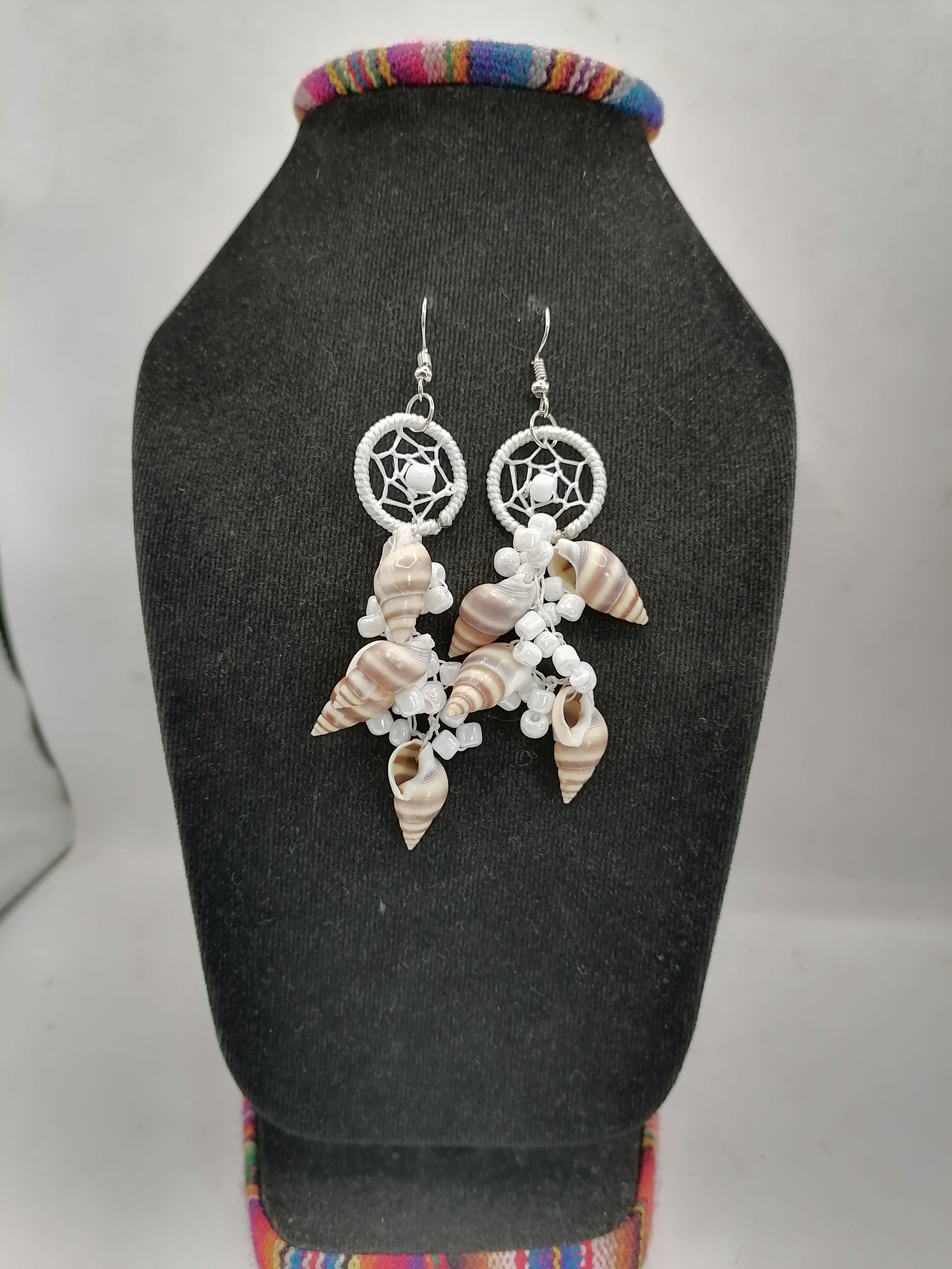 Handmade Alpaca Earrings with Mother-of-Pearl and Multicolor Dreamcatcher