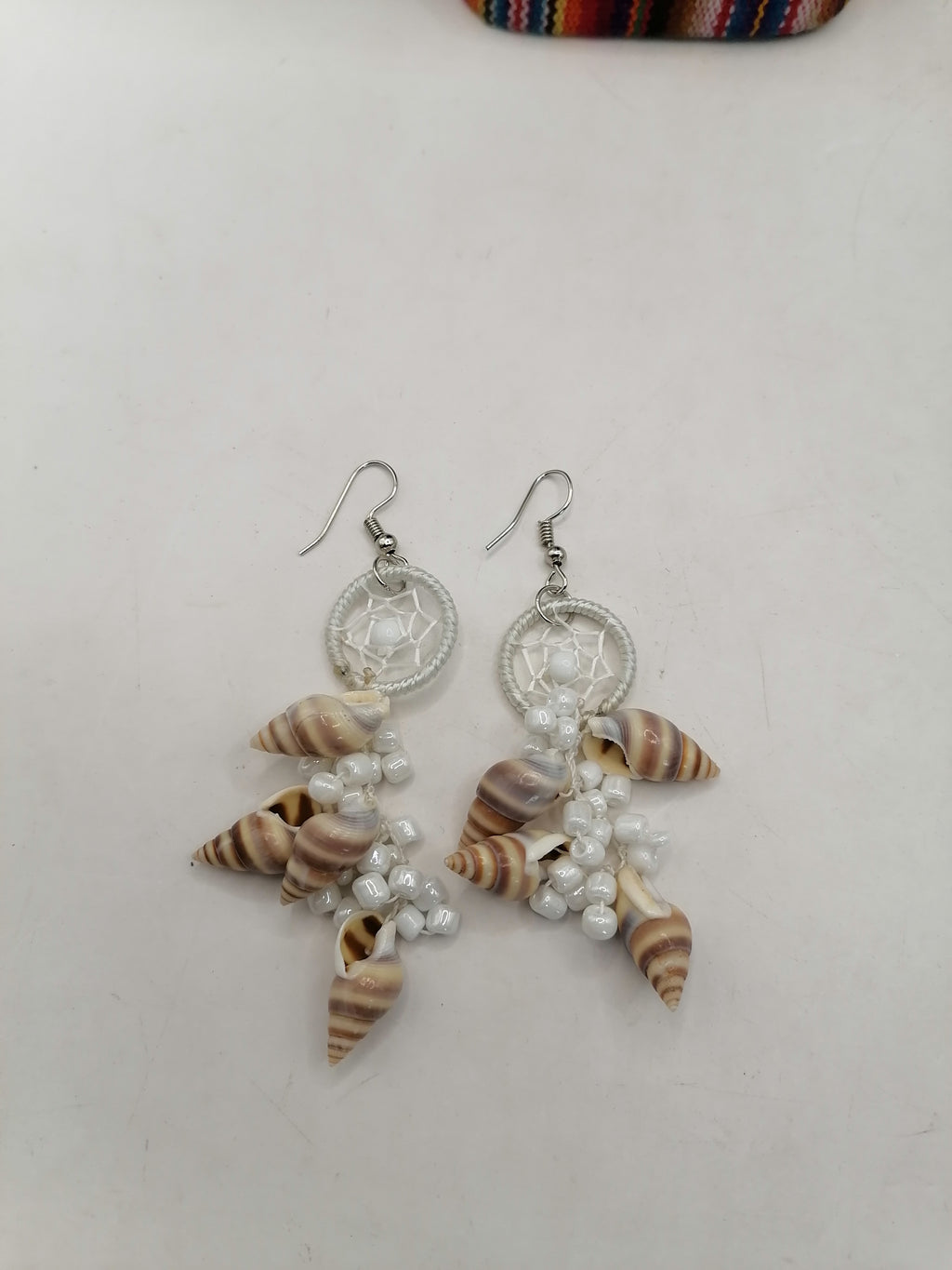 Handmade Alpaca Earrings with Mother-of-Pearl and Multicolor Dreamcatcher