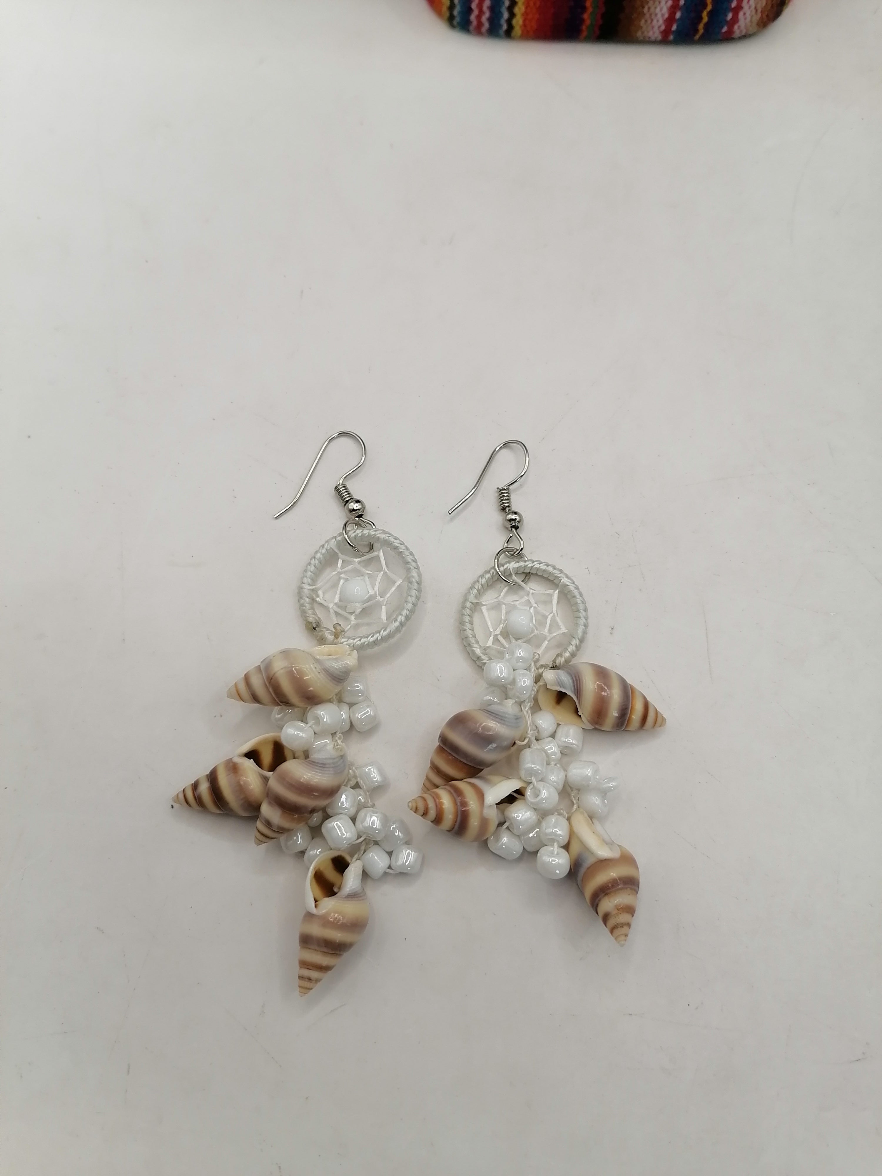 Handmade Alpaca Earrings with Mother-of-Pearl and Multicolor Dreamcatcher