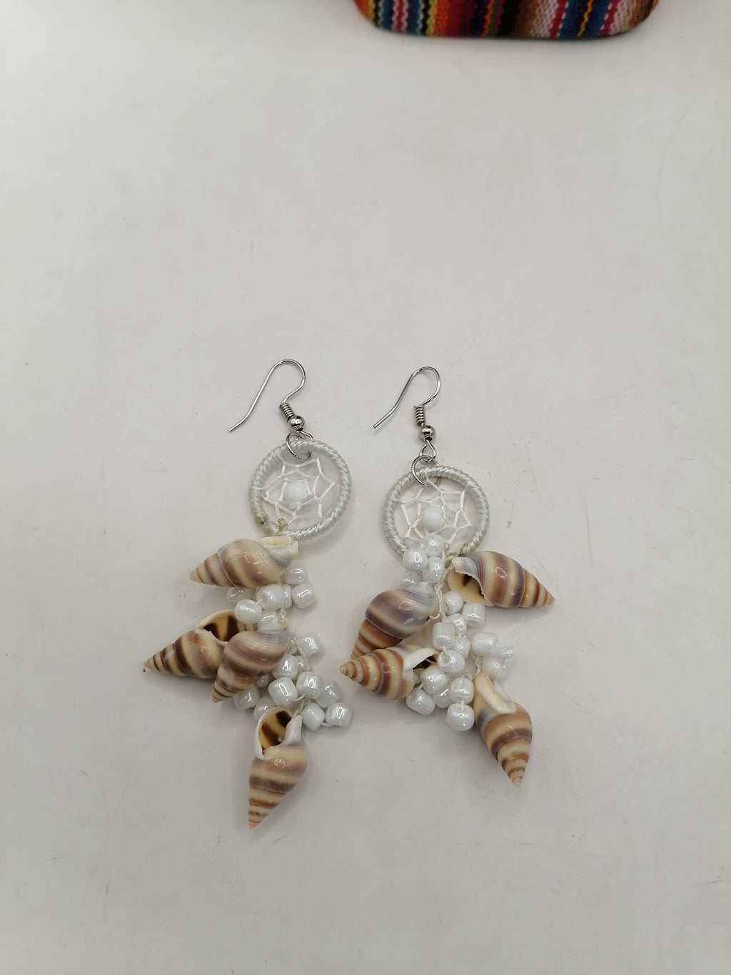 Handmade Alpaca Earrings with Mother-of-Pearl and Multicolor Dreamcatcher