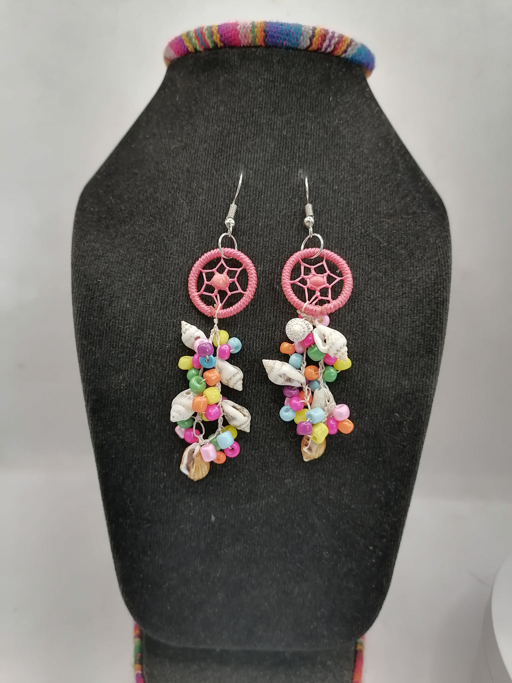 Women's Earrings Alpaca Mother of Pearl Dreamcatcher Design
