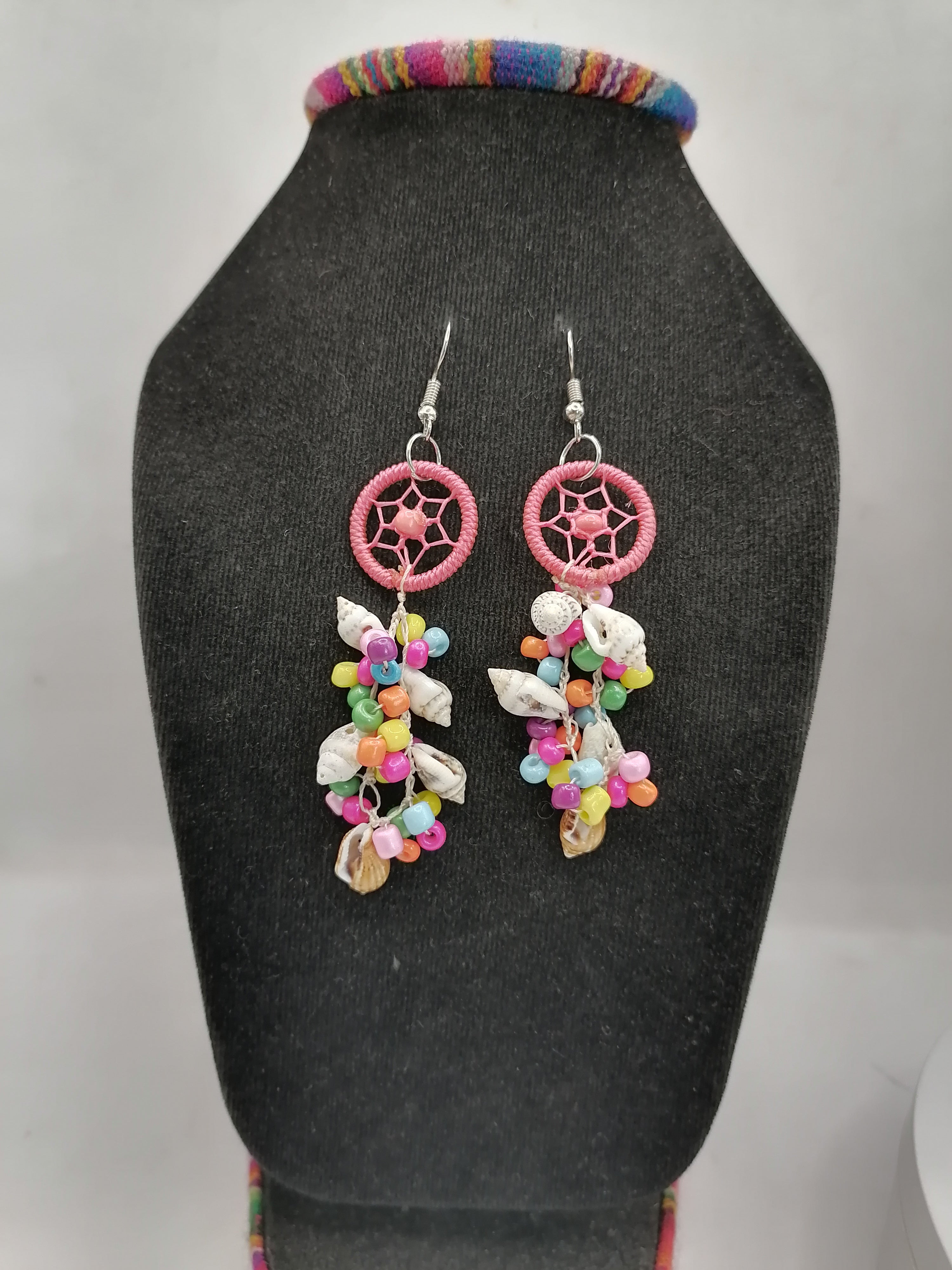 Women's Earrings Alpaca Mother of Pearl Dreamcatcher Design