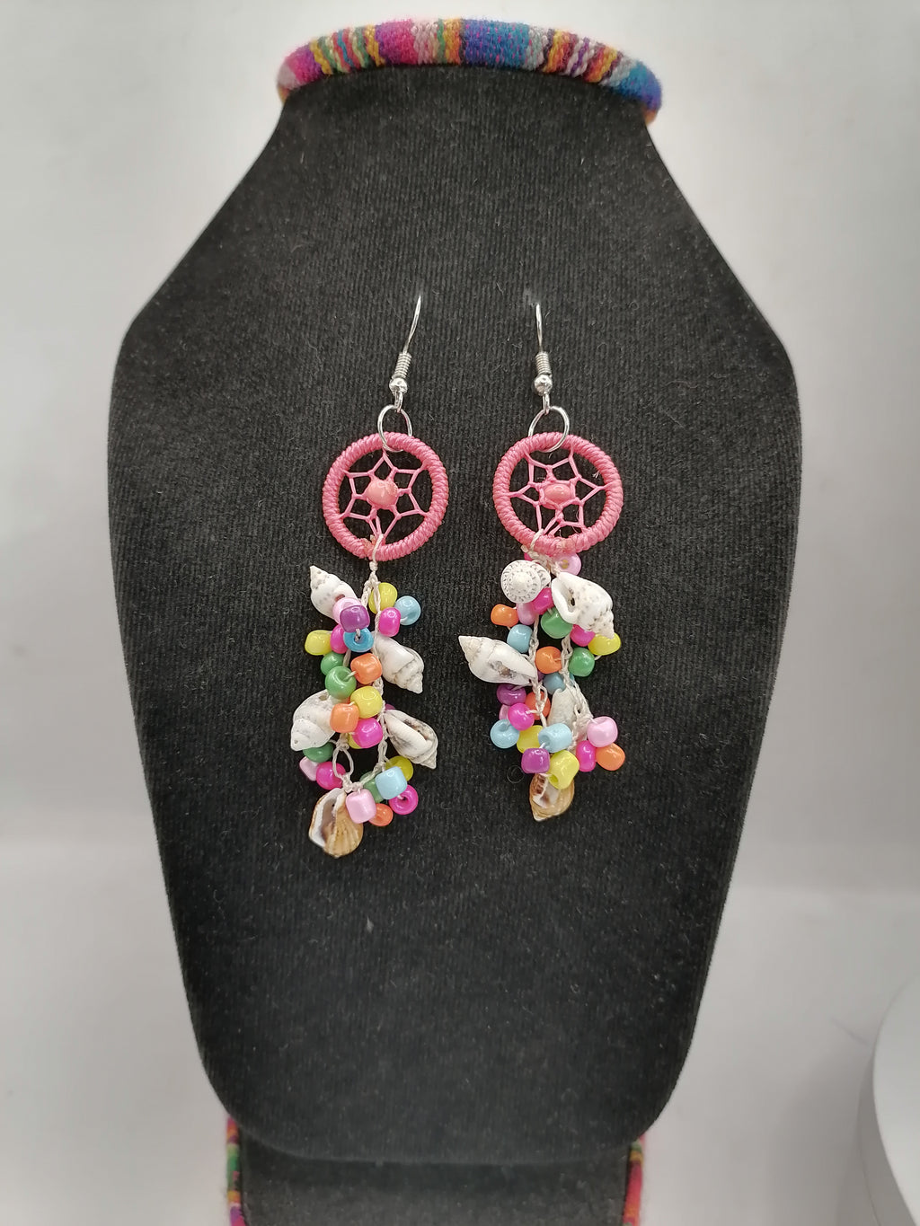 Women's Earrings Alpaca Mother of Pearl Dreamcatcher Design