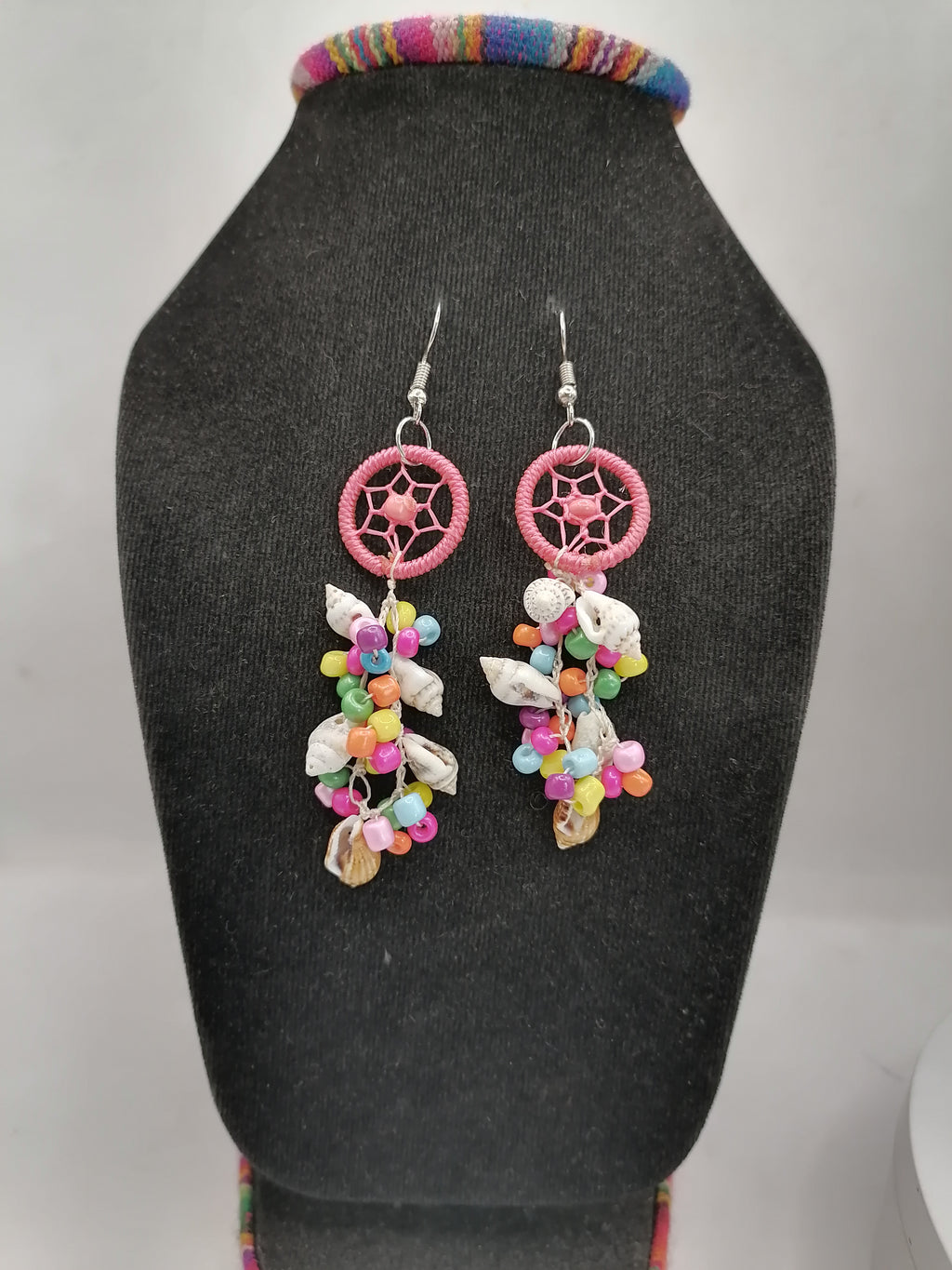 Women's Earrings Alpaca Mother of Pearl Dreamcatcher Design
