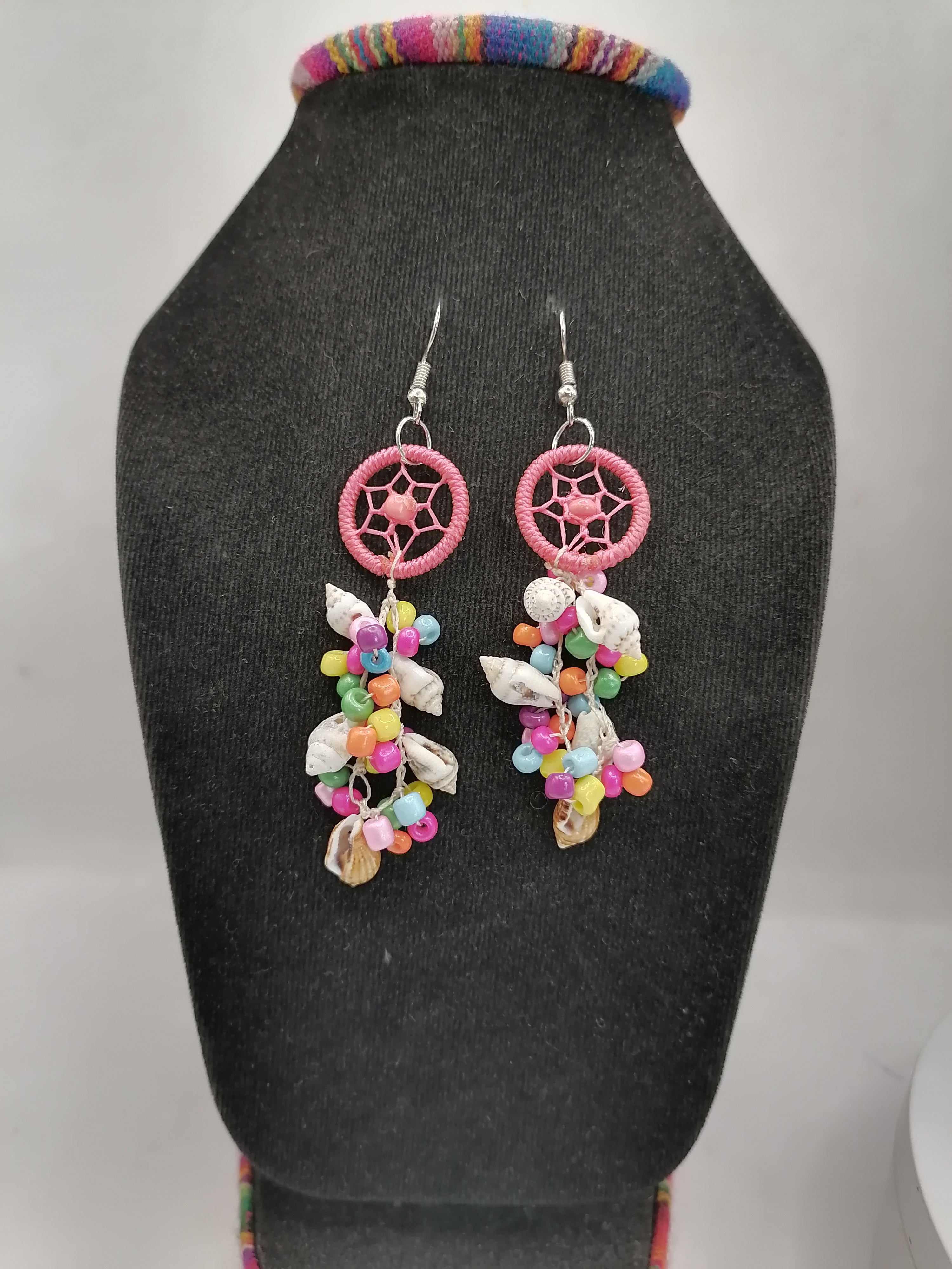 Women's Earrings Alpaca Mother of Pearl Dreamcatcher Design