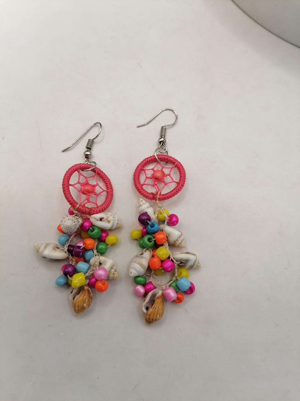 Women's Earrings Alpaca Mother of Pearl Dreamcatcher Design
