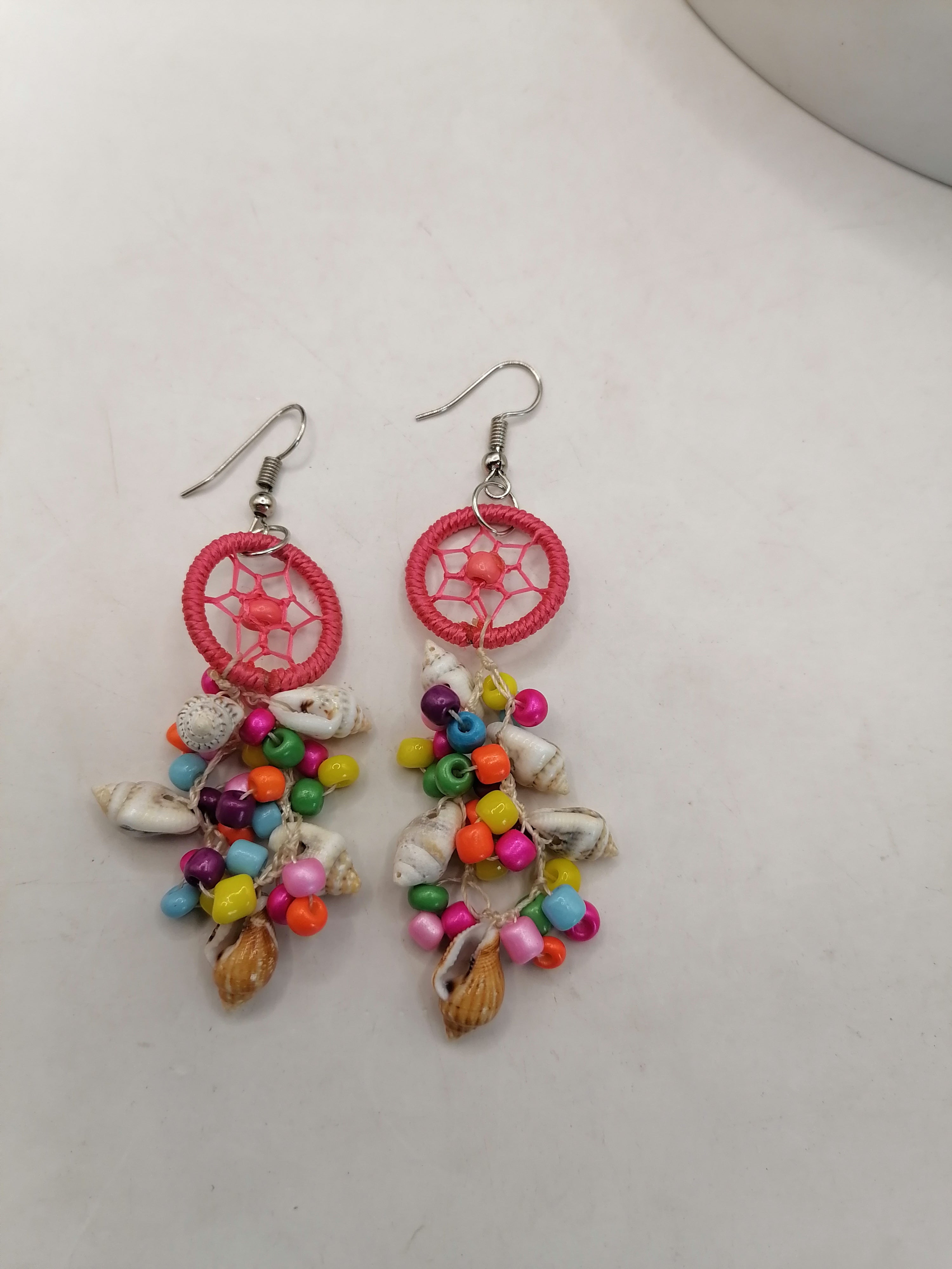Women's Earrings Alpaca Mother of Pearl Dreamcatcher Design
