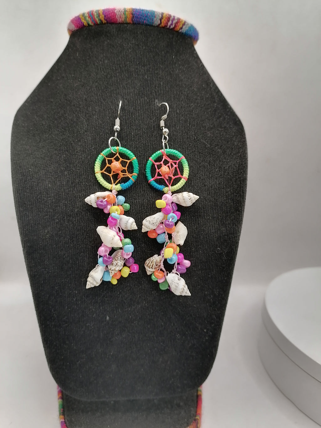 Multicolored Earrings for Women Handmade Alpaca Mother of Pearl Dreamcatcher