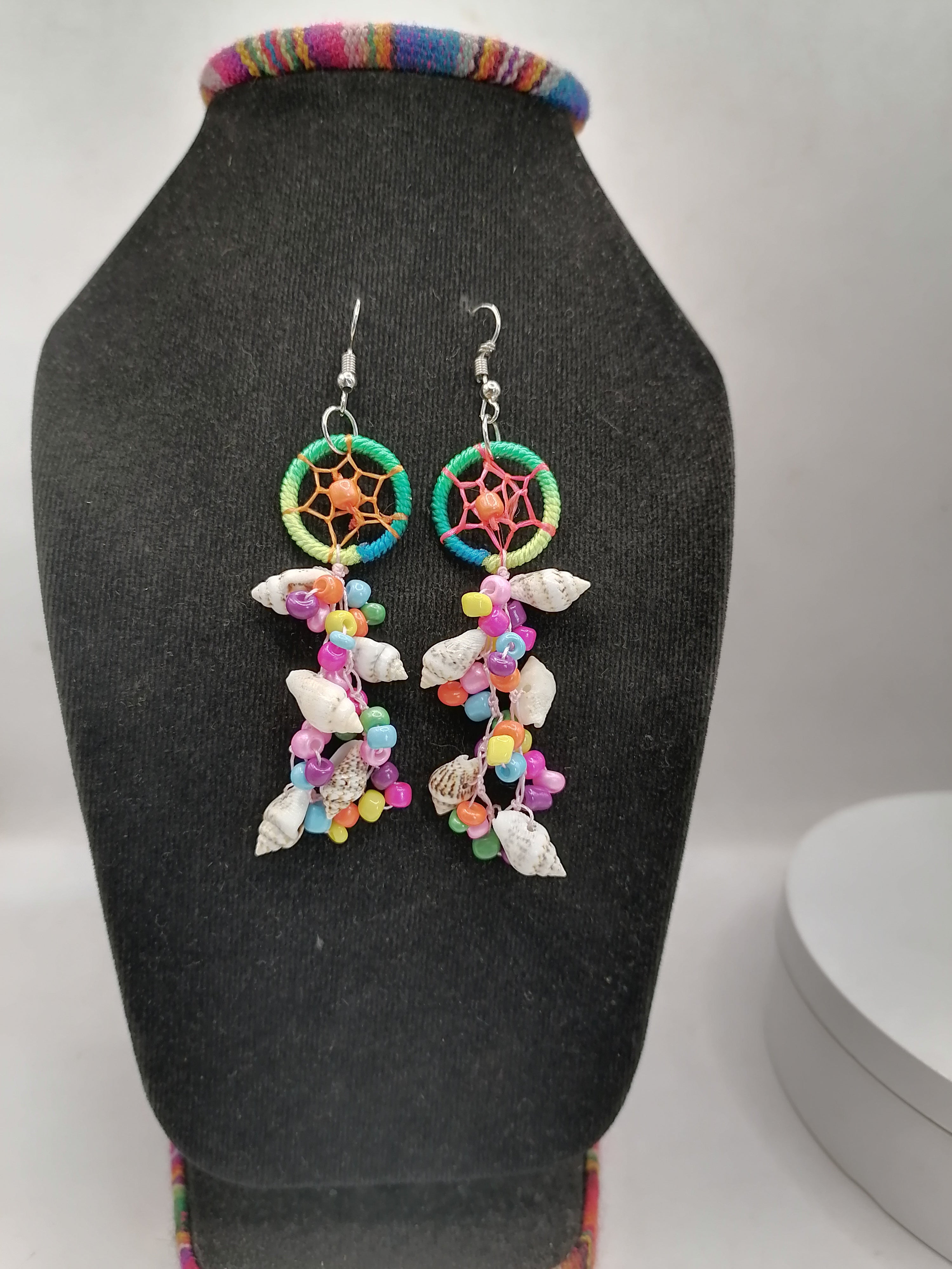 Multicolored Earrings for Women Handmade Alpaca Mother of Pearl Dreamcatcher
