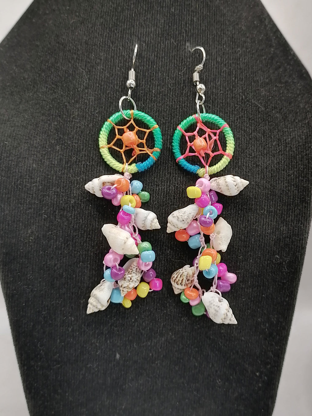 Women's Handwoven Earrings with Mother-of-Pearl Shell and Dreamcatcher Design