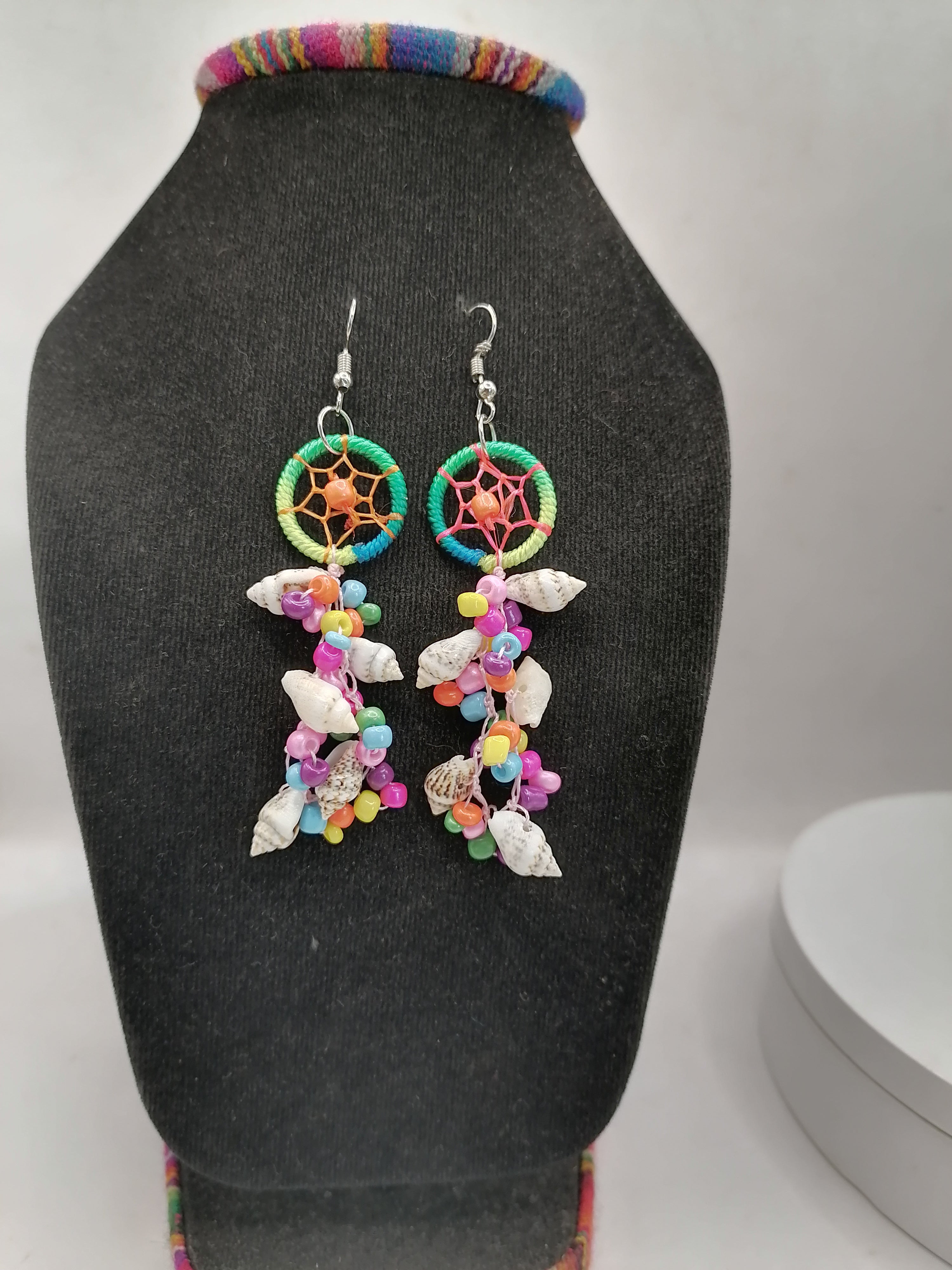 Multicolored Earrings for Women Handmade Alpaca Mother of Pearl Dreamcatcher