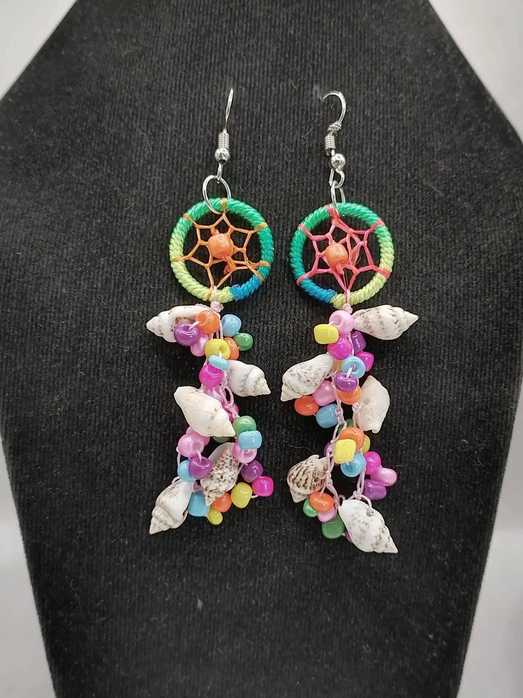 Women's Handwoven Earrings with Mother-of-Pearl Shell and Dreamcatcher Design